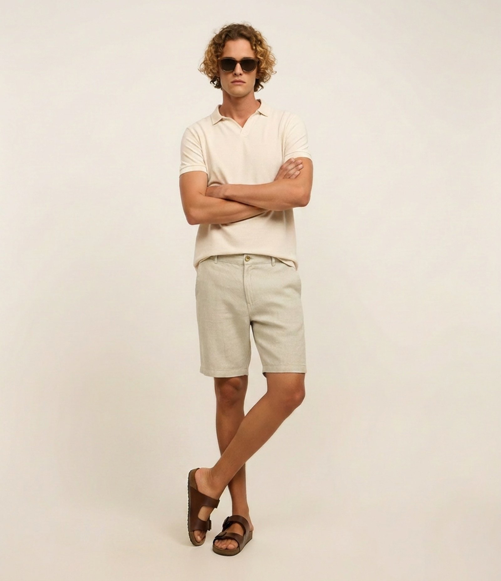 Bermuda Slim Texturizada em Linho com Algodão Bege Claro 1