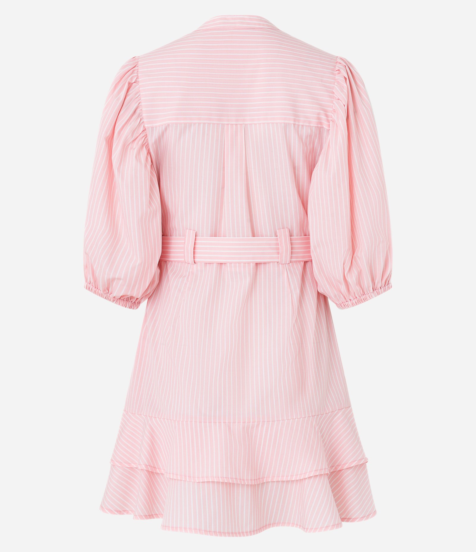 Vestido em Tricoline com Manga Bufante e Babados Rosa 6