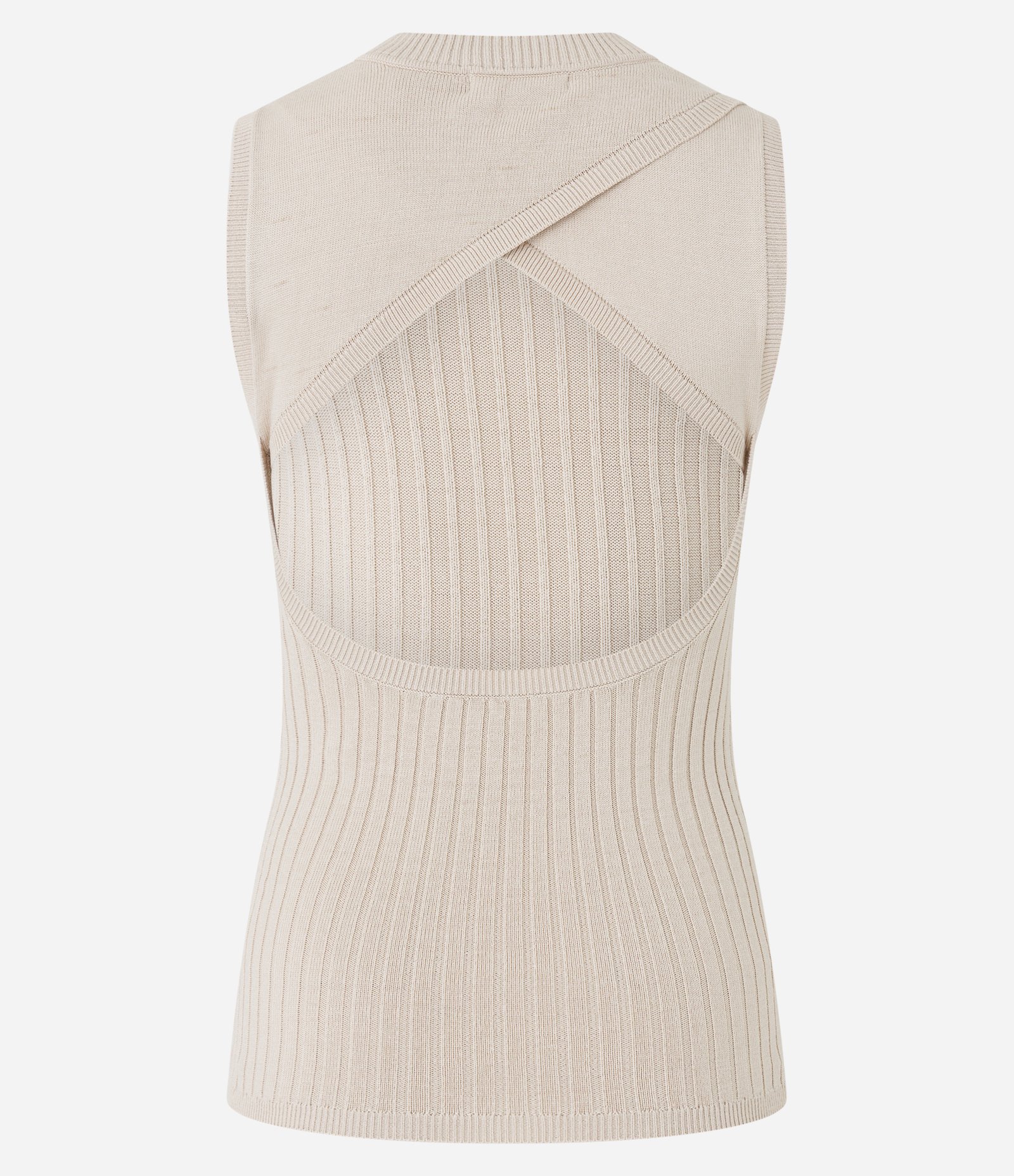 Blusa sem Manga em Viscose com Detalhe Vazado e Textura Canelada Off White 7