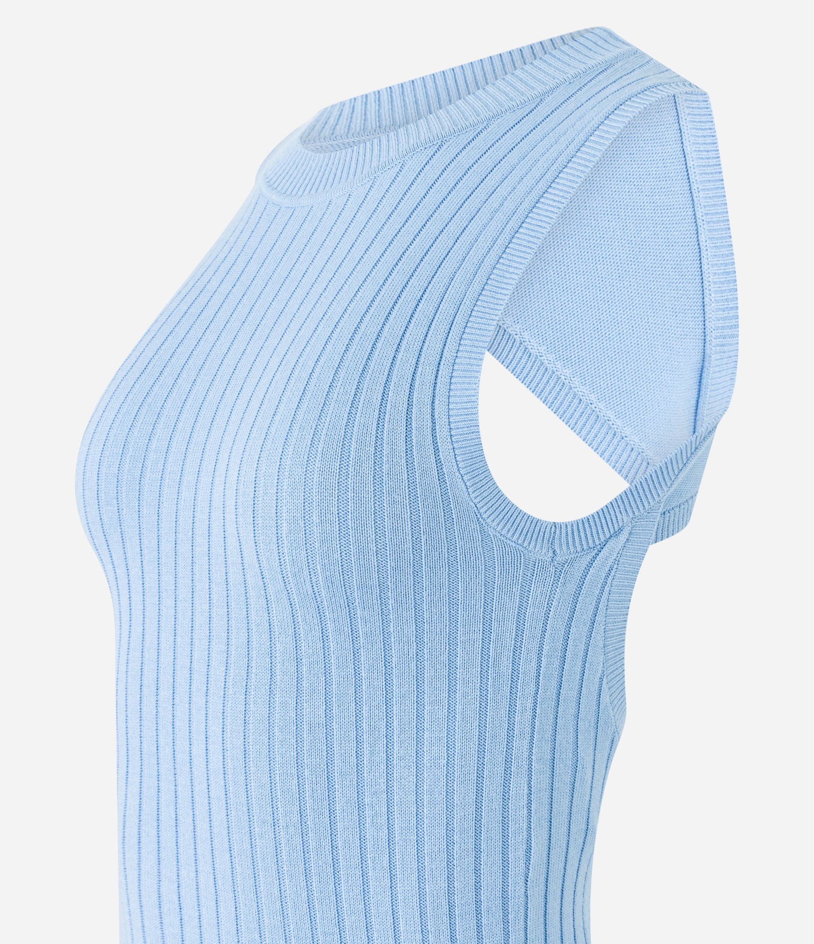 Blusa sem Manga em Viscose com Detalhe Vazado e Textura Canelada Azul 7