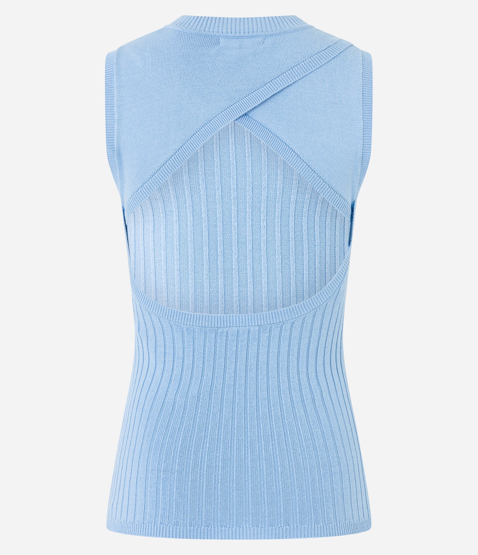 Blusa sem Manga em Viscose com Detalhe Vazado e Textura Canelada Azul 8