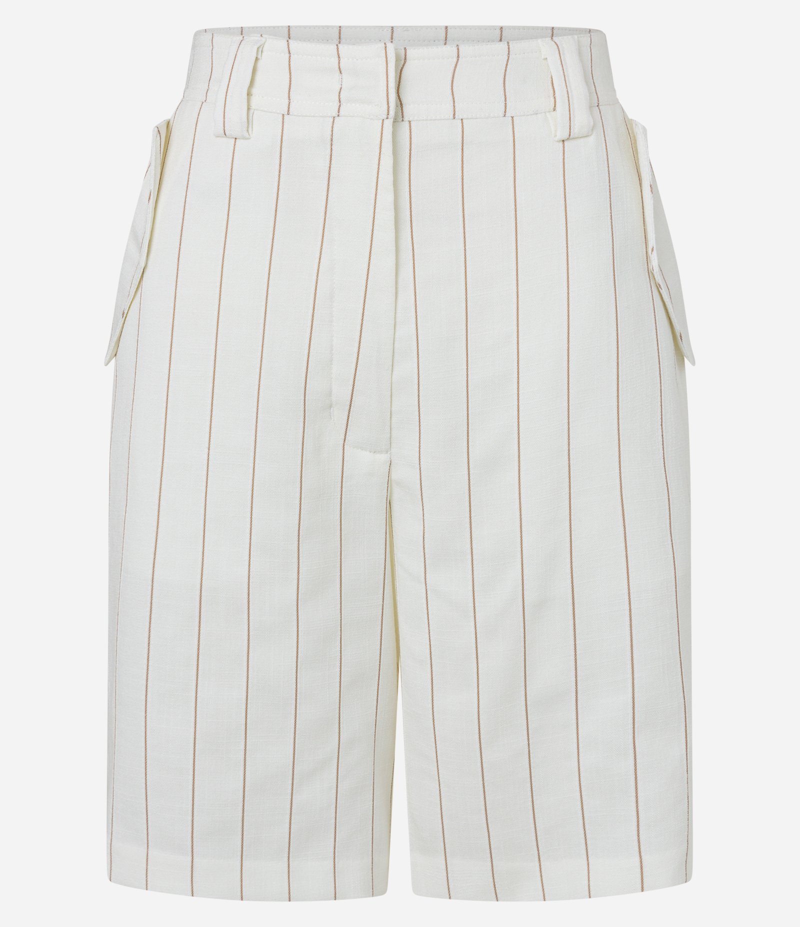 Bermuda Alfaiatada com Lapelas e Listras Riscas de Giz Bege/Branco 5