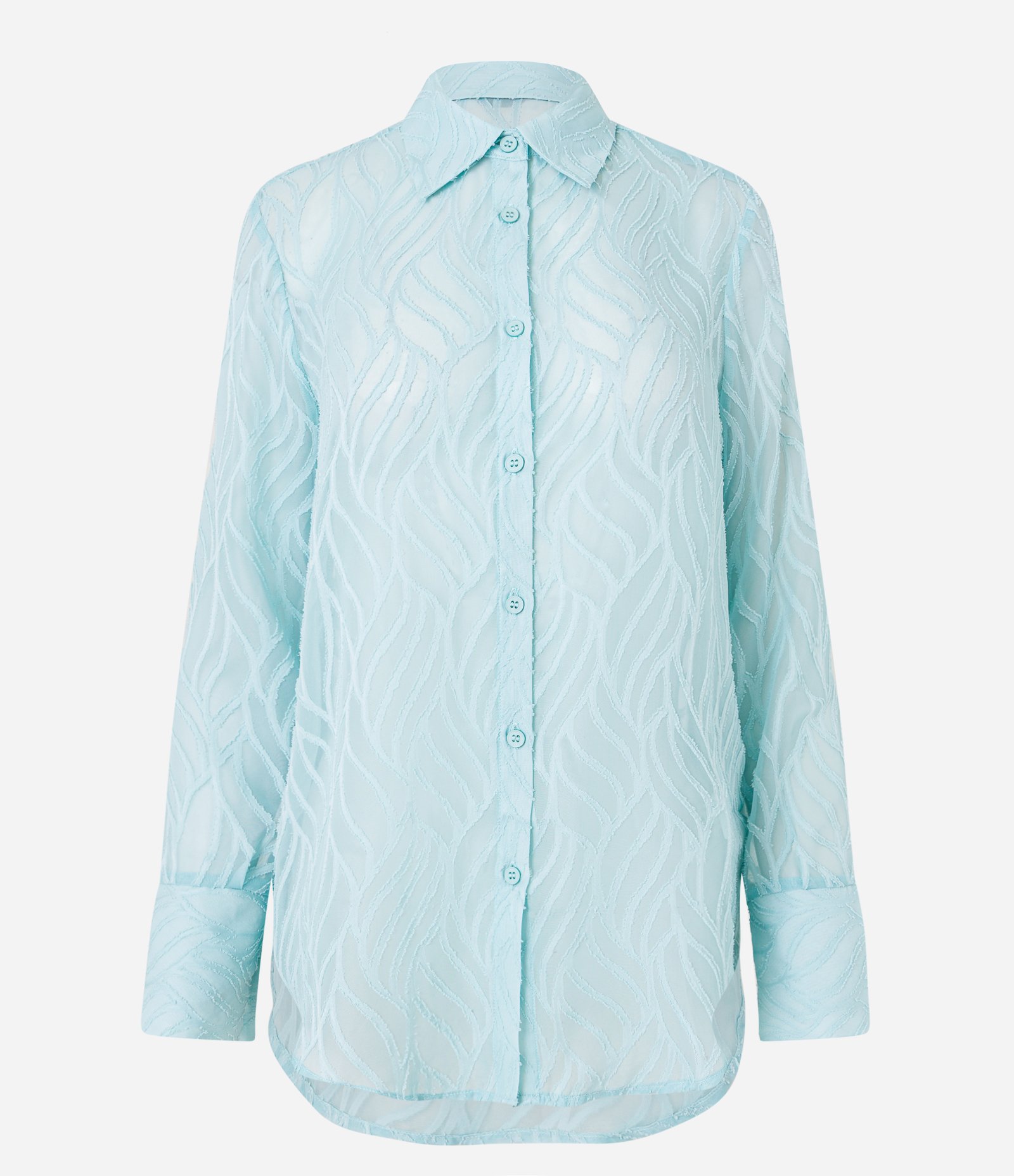 Camisa com Textura Jacquard e Leve Transparência Azul 5