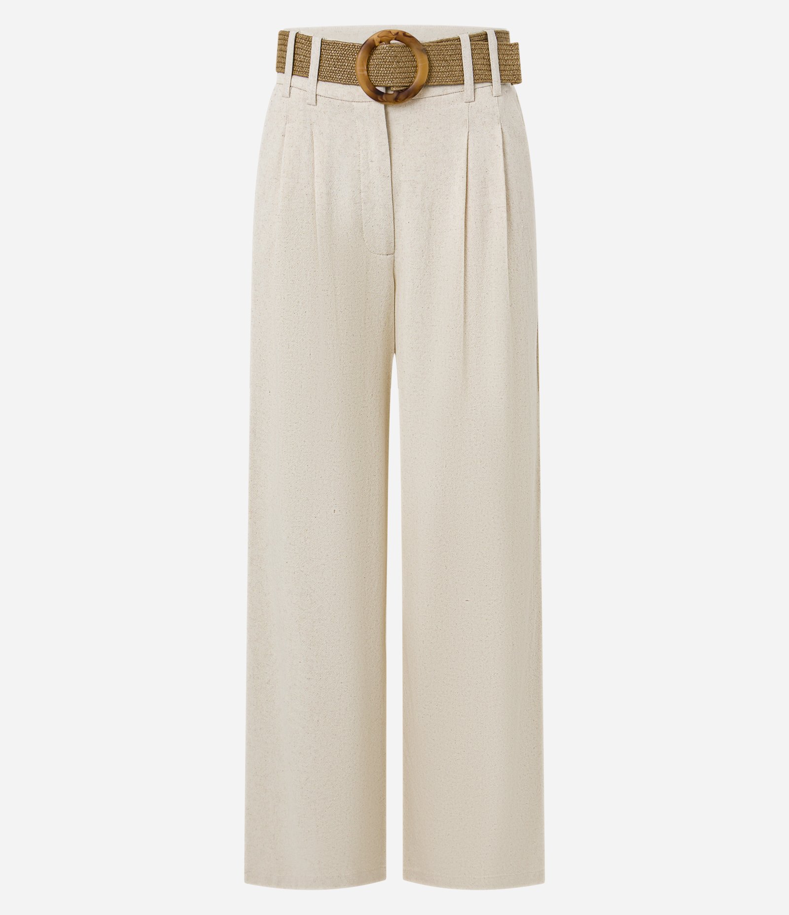 Calça Wide Leg em Viscolinho com Pregas Bege 5