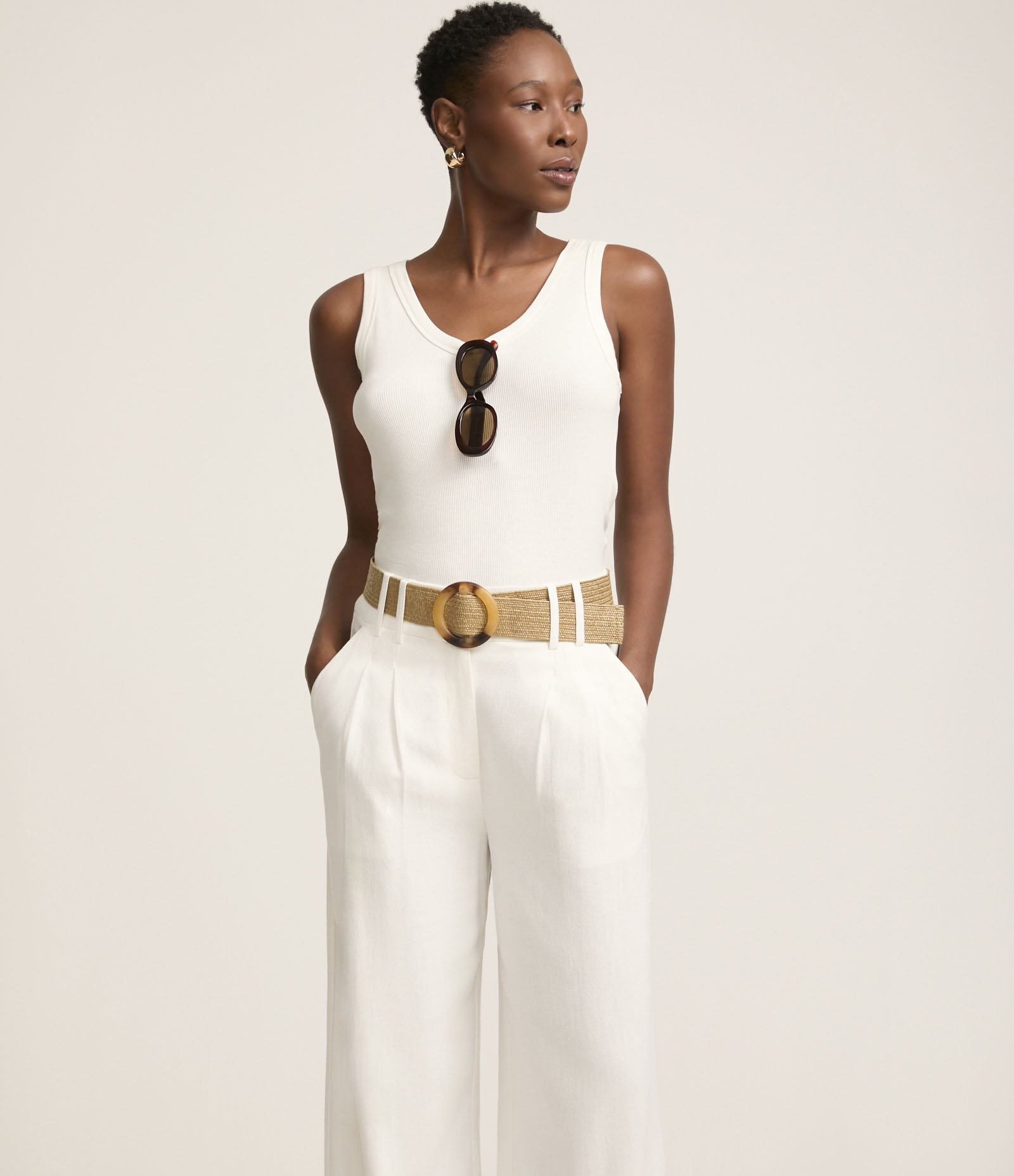 Calça Wide Leg em Viscolinho com Pregas Branco 2