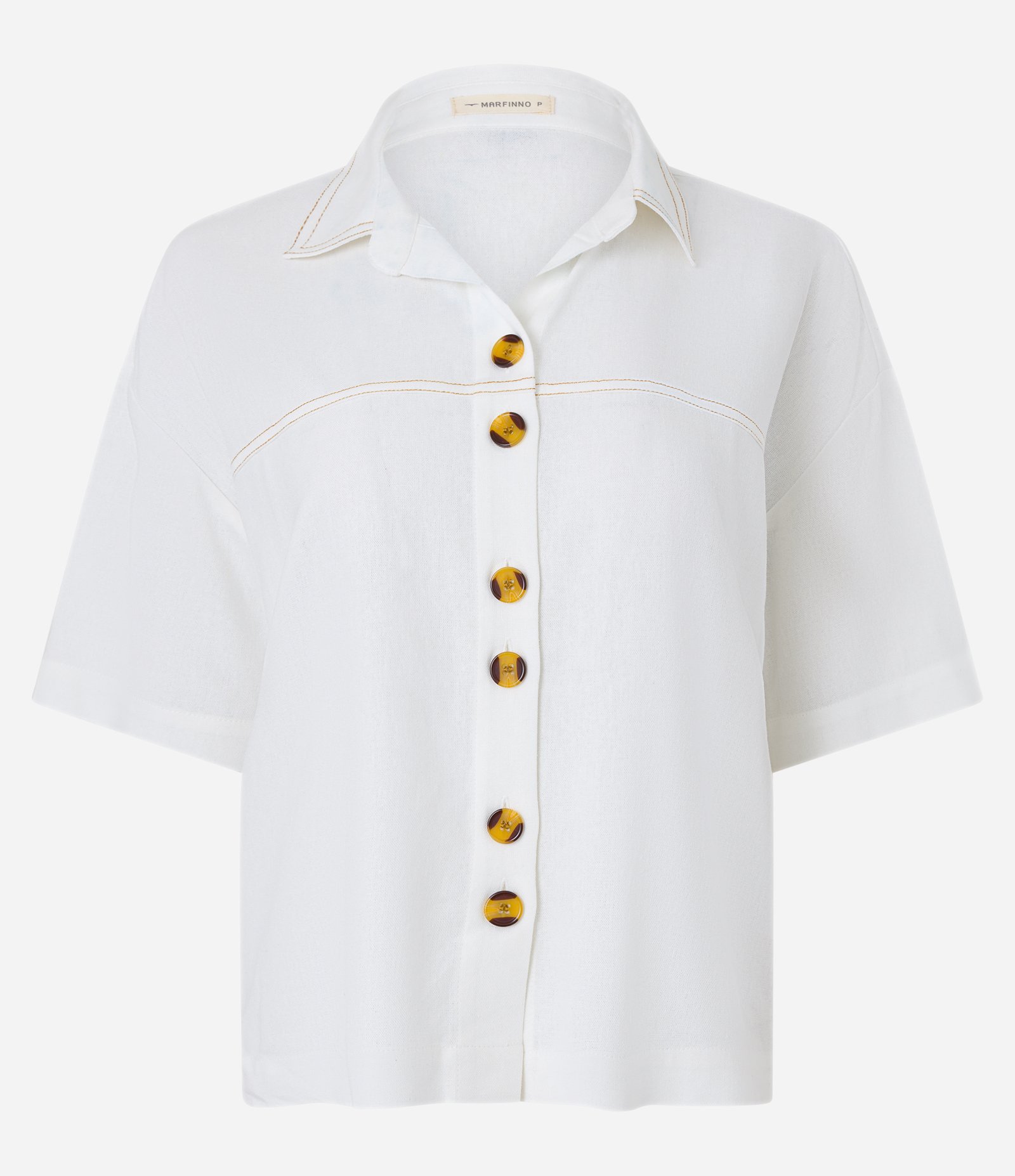 Camisa em Viscolinho com Detalhes Pespontados Branco Neve 4