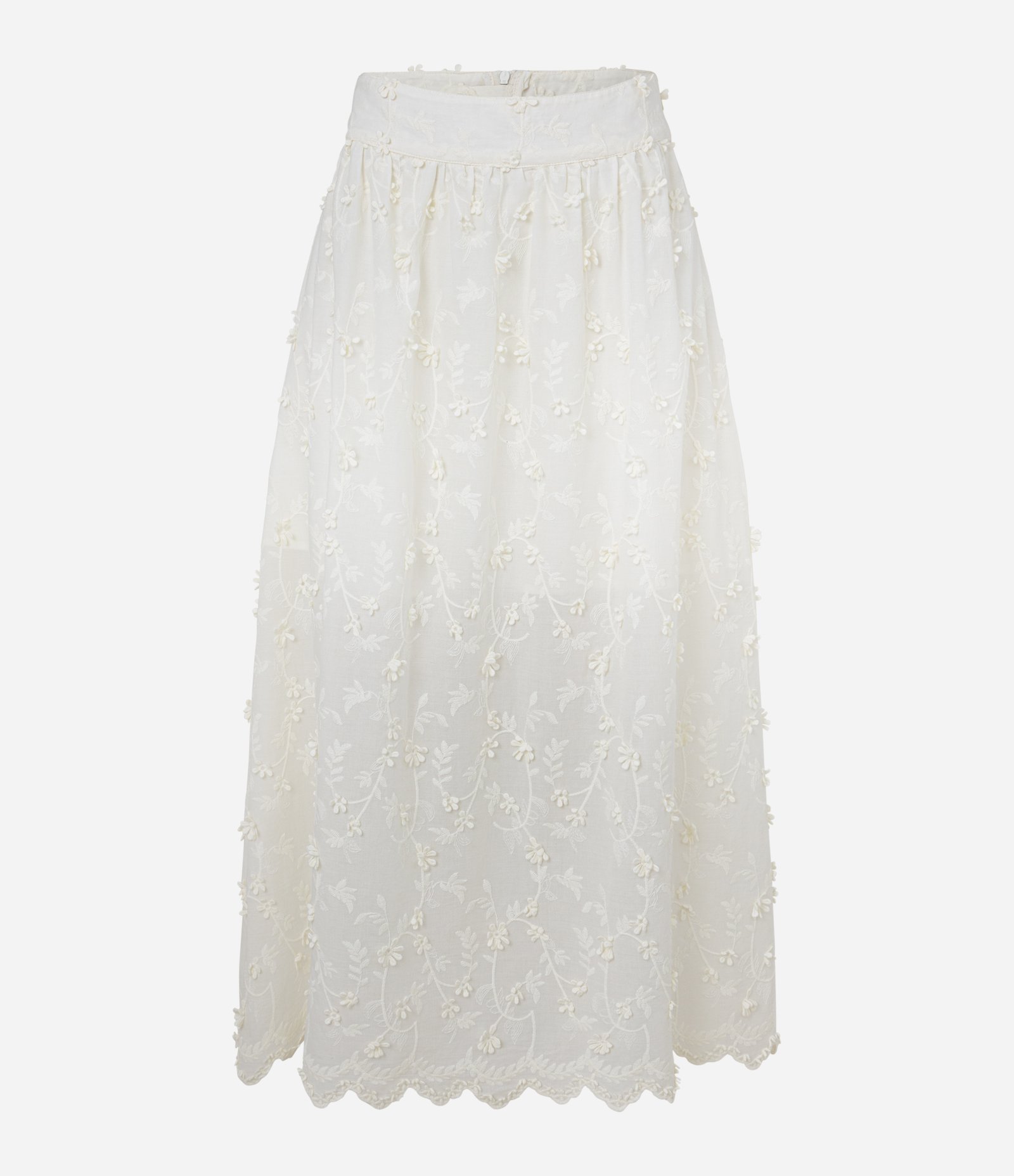 Saia Midi em Tricoline com Florezinhas 3D Branco Neve 4