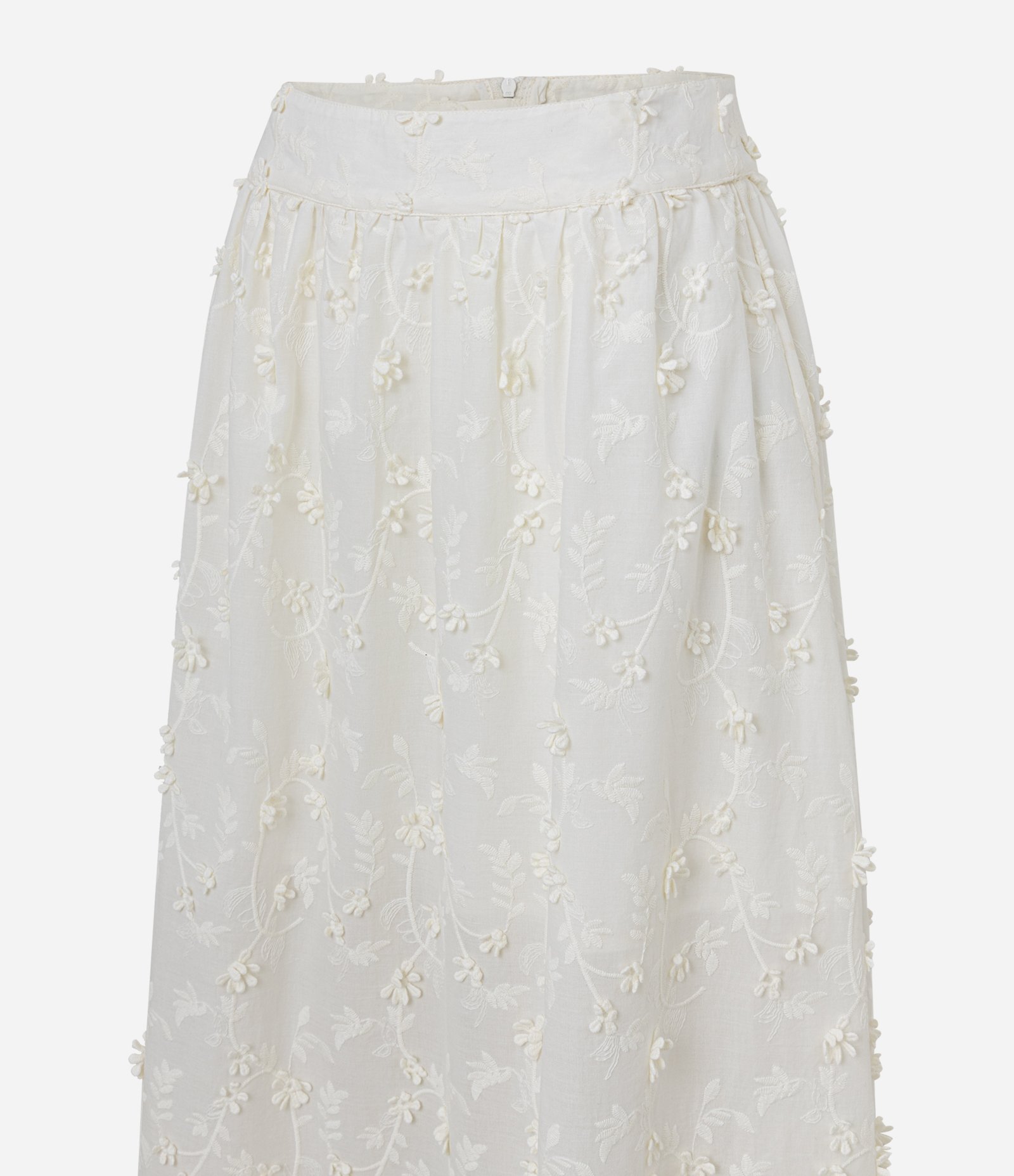 Saia Midi em Tricoline com Florezinhas 3D Branco Neve 5