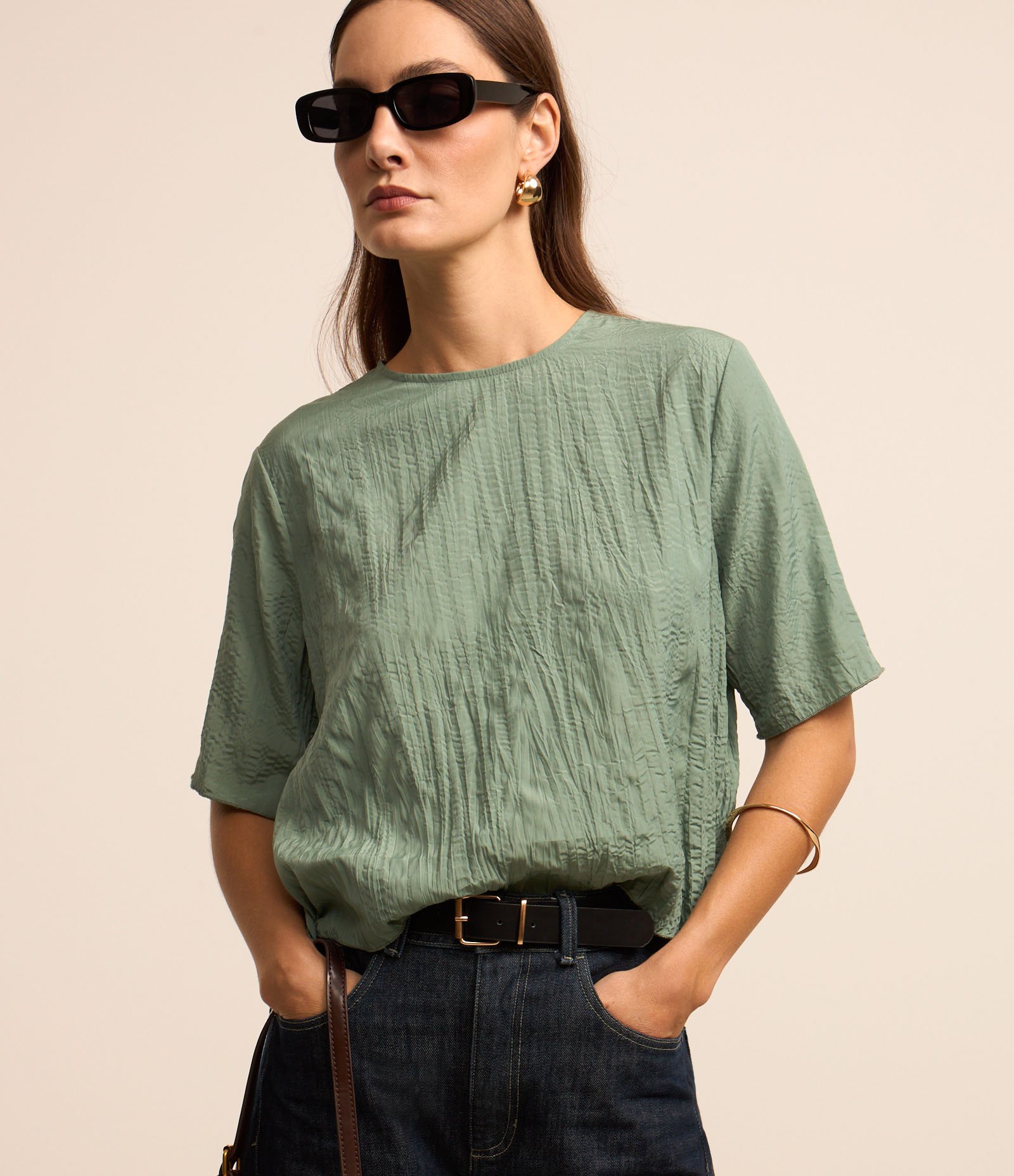Blusa Acetinada com Efeito Airflow Verde 1