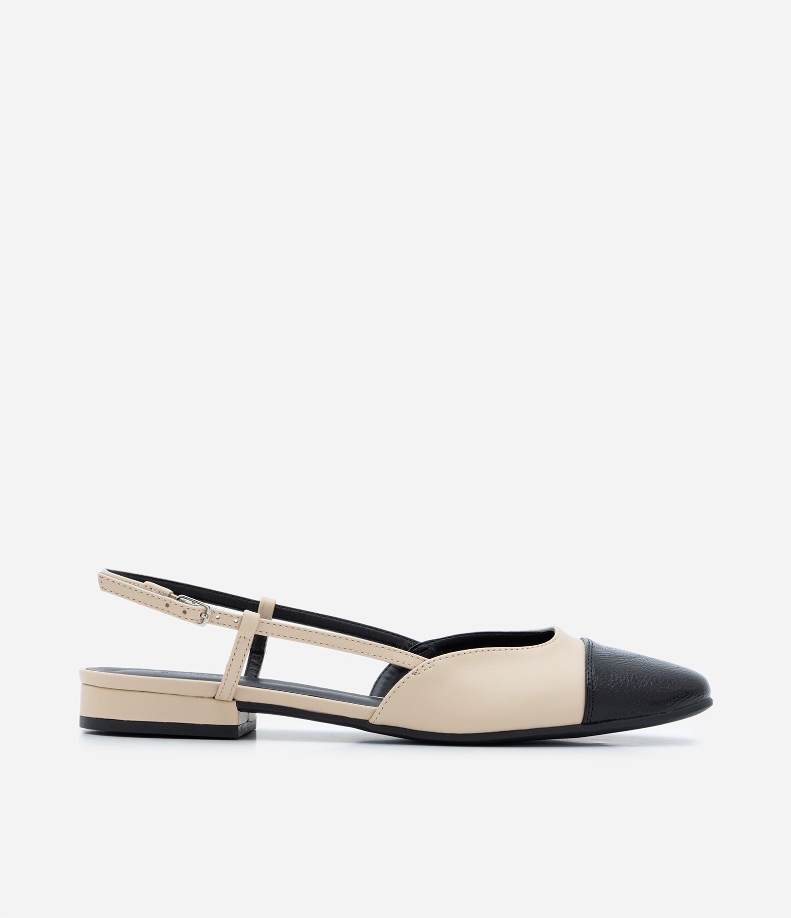Sapatilha Slingback com Biqueira e Laterais Abertas Bege/Preto 2