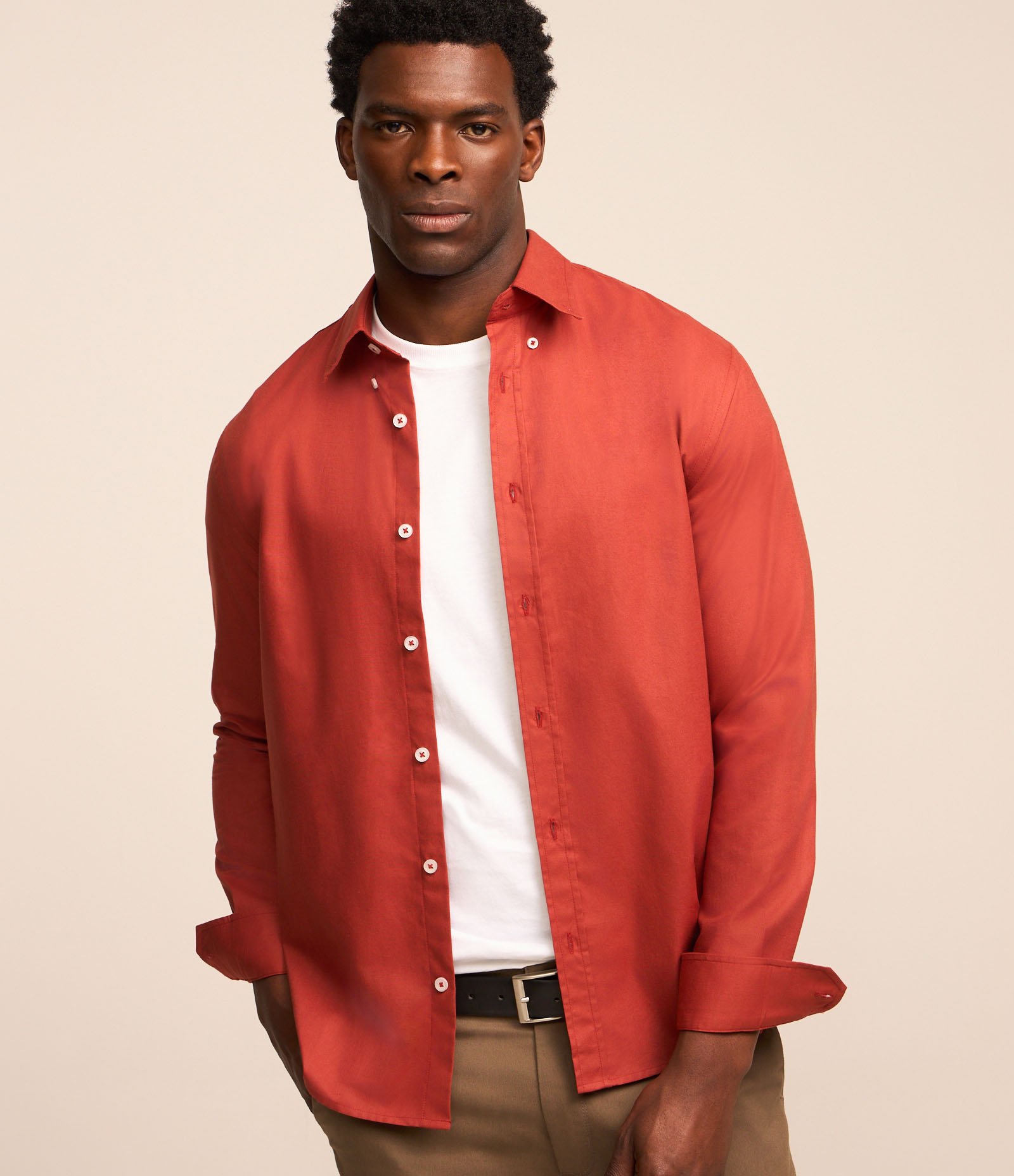 Camisa em Oxford com Abotoamento Frontal Vermelho 1