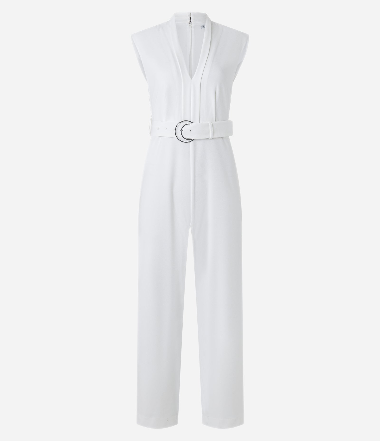 Macacão Sem Manga em Crepe com Ombreira e Cinto Branco Neve 6