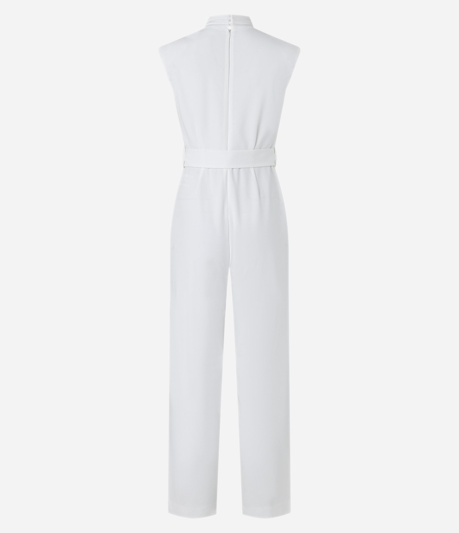 Macacão Sem Manga em Crepe com Ombreira e Cinto Branco Neve 7