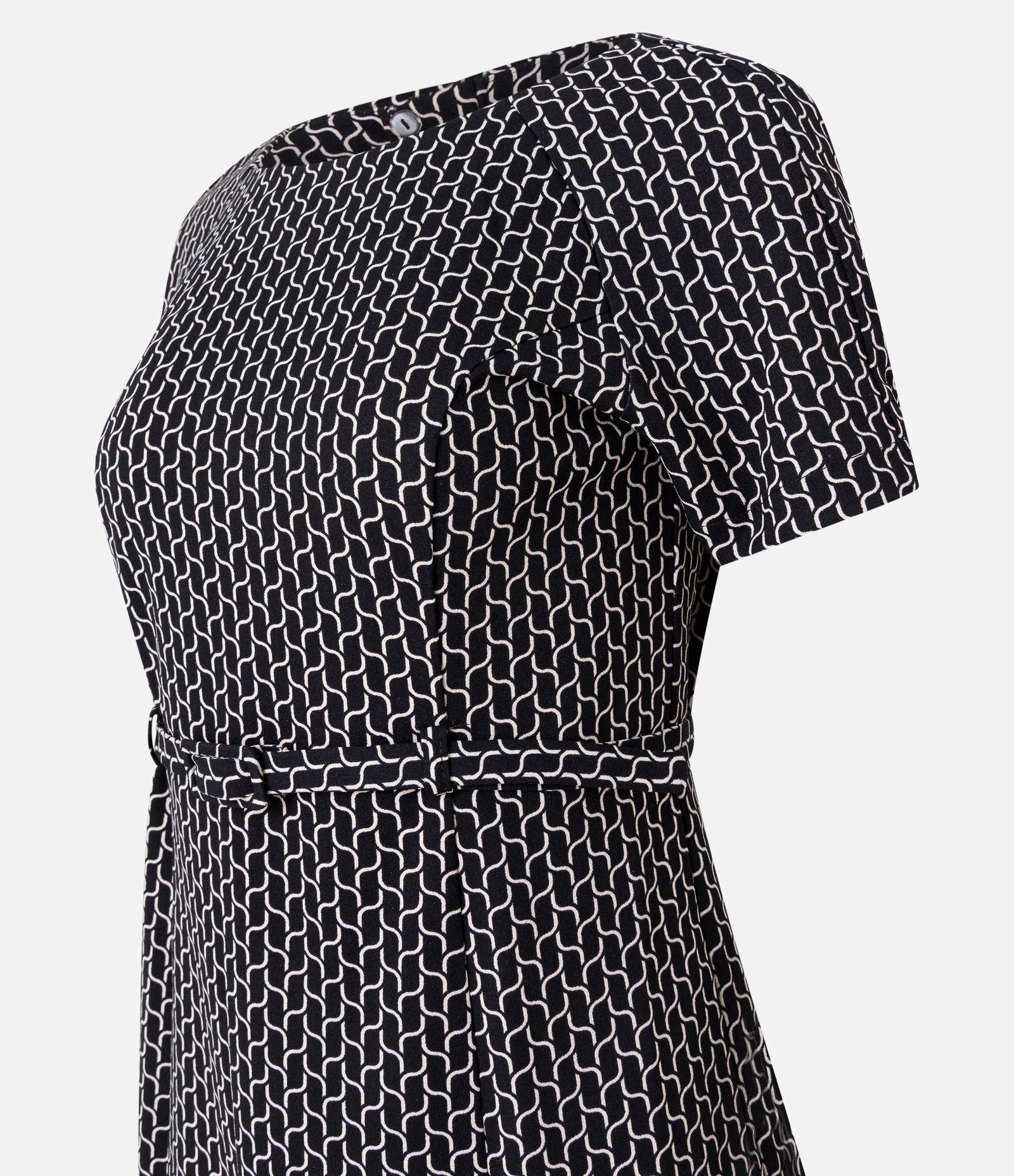 Vestido Curto em Crepe com Cinto e Estampa Geométrica Preto 7