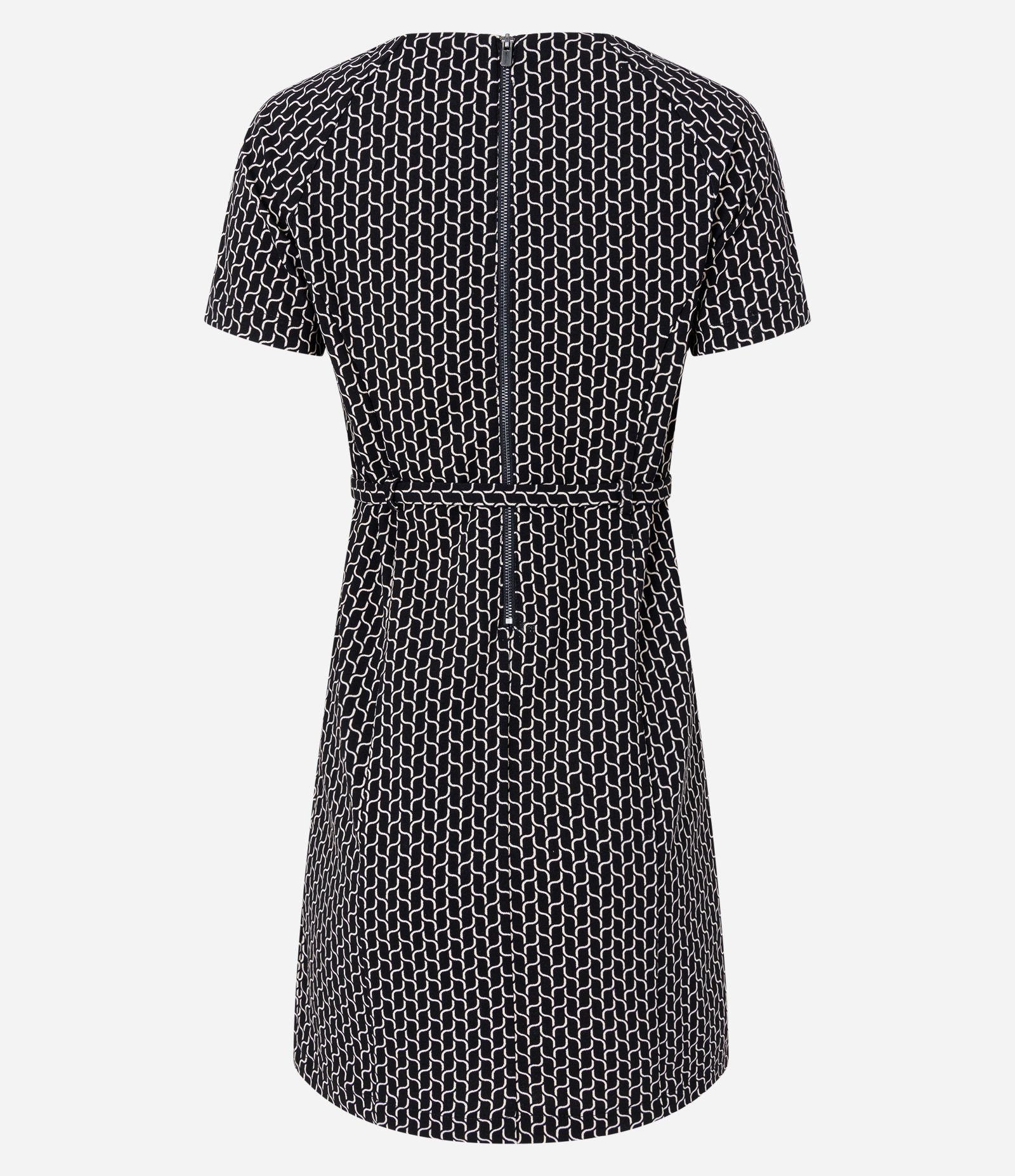 Vestido Curto em Crepe com Cinto e Estampa Geométrica Preto 8