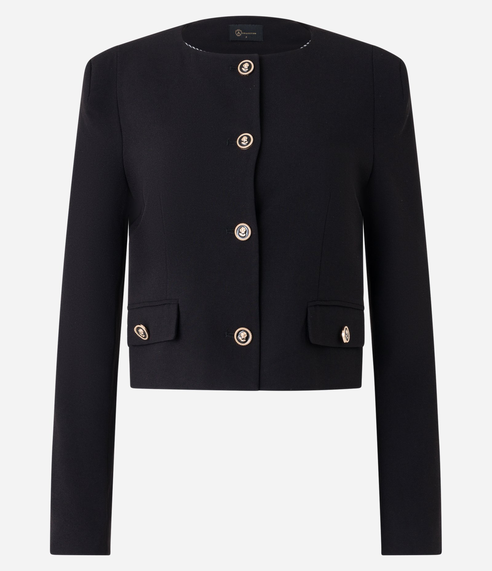 Casaqueto em Crepe com Abotoamento em Botões Diferenciados Preto 1