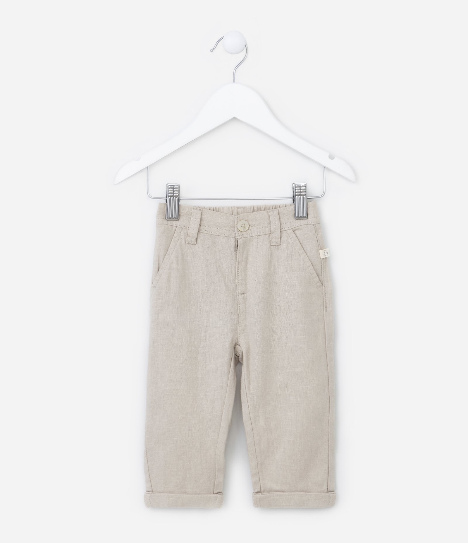 Calça Infantil em Sarja com Barra Dobradinha - Tam 0 a 18 meses Bege 1