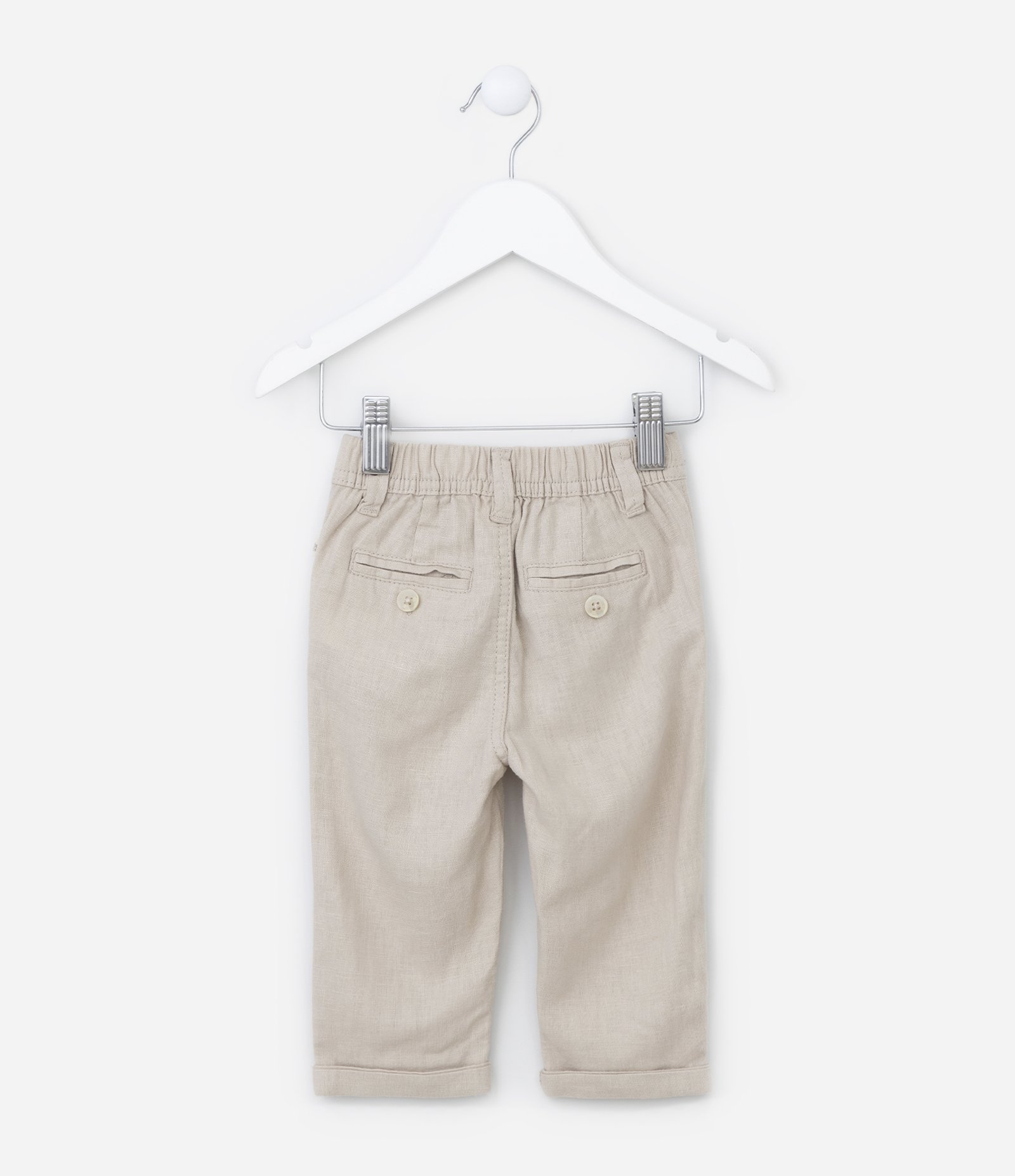 Calça Infantil em Sarja com Barra Dobradinha - Tam 0 a 18 meses Bege 2