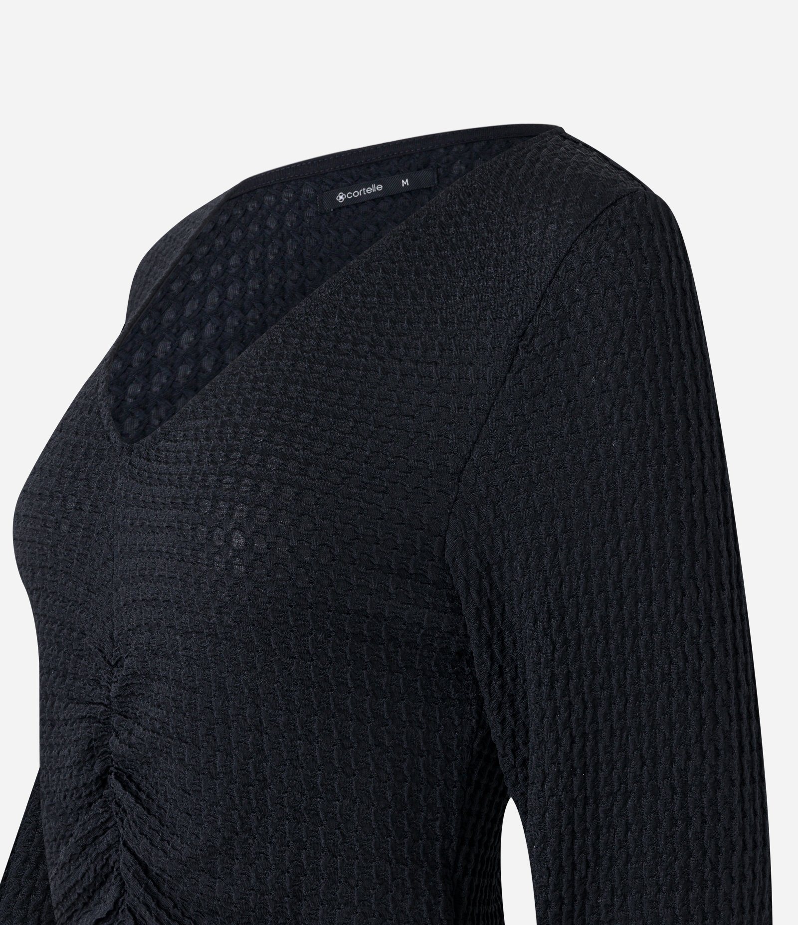 Blusa em Poliamida com Texturas e Detalhe Drapeado Preto 6