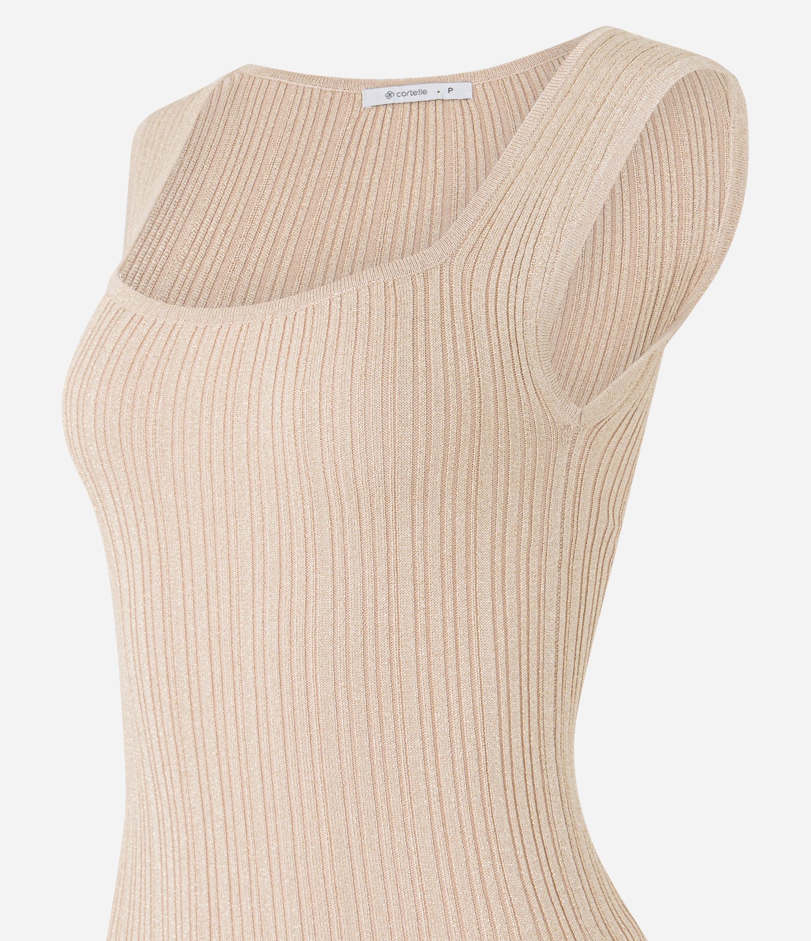 Blusa em Viscose com Efeito Metalizado e Decote Quadrado Bege 6