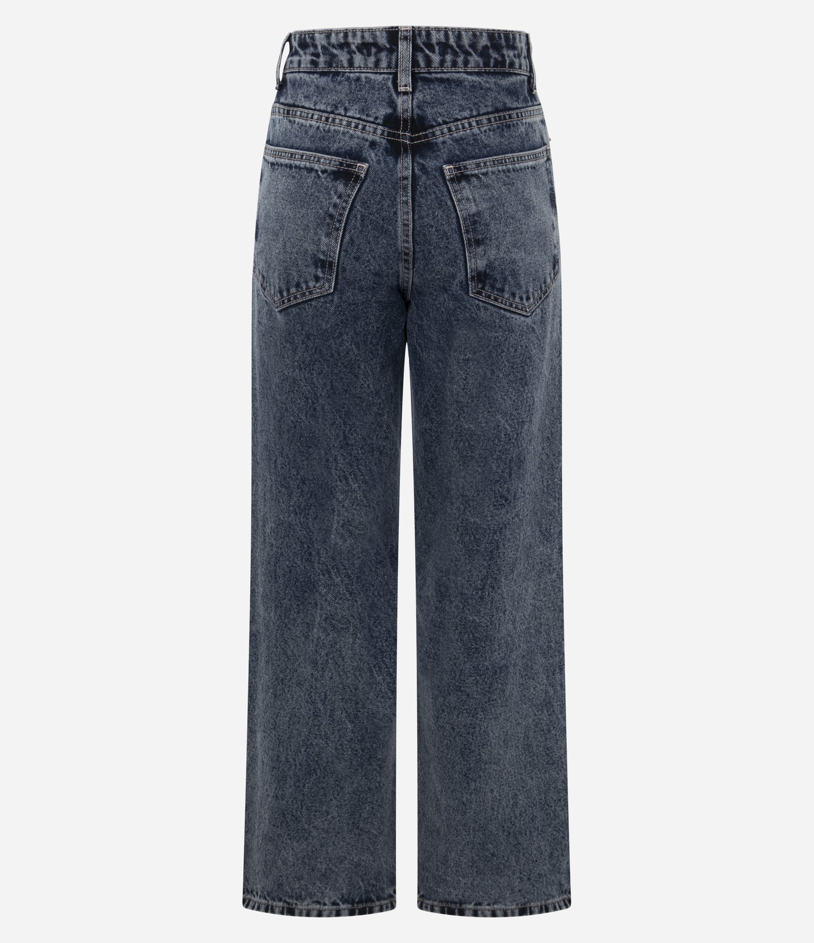 Calça Reta em Jeans com Bolsos e Botões Azul Marmorizado 6