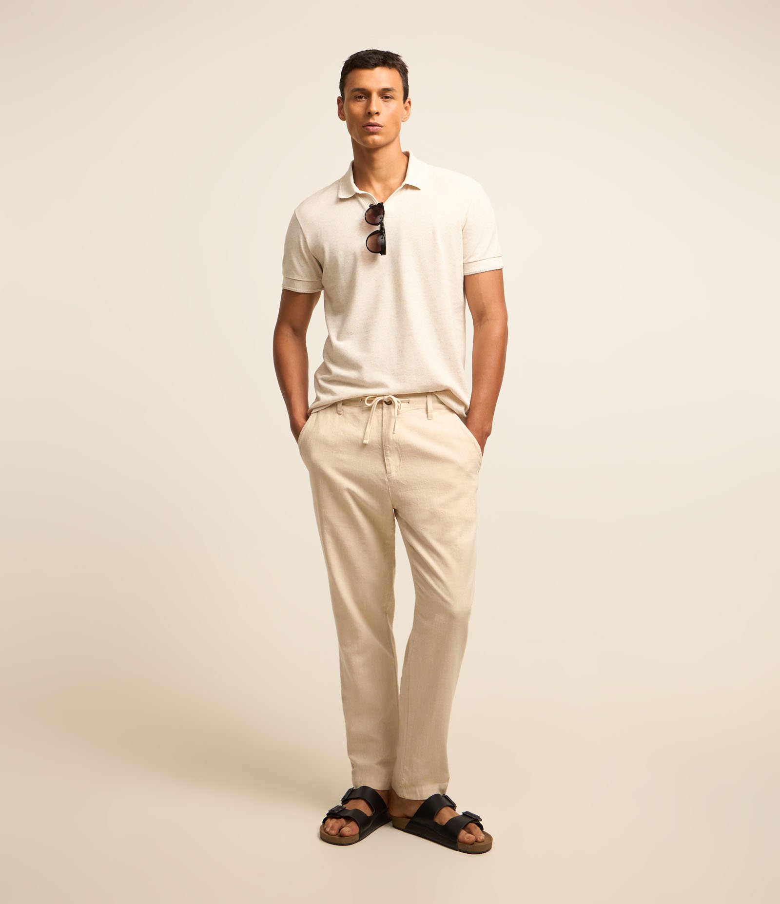 Calça Relaxed Oxford em Algodão Bege 1