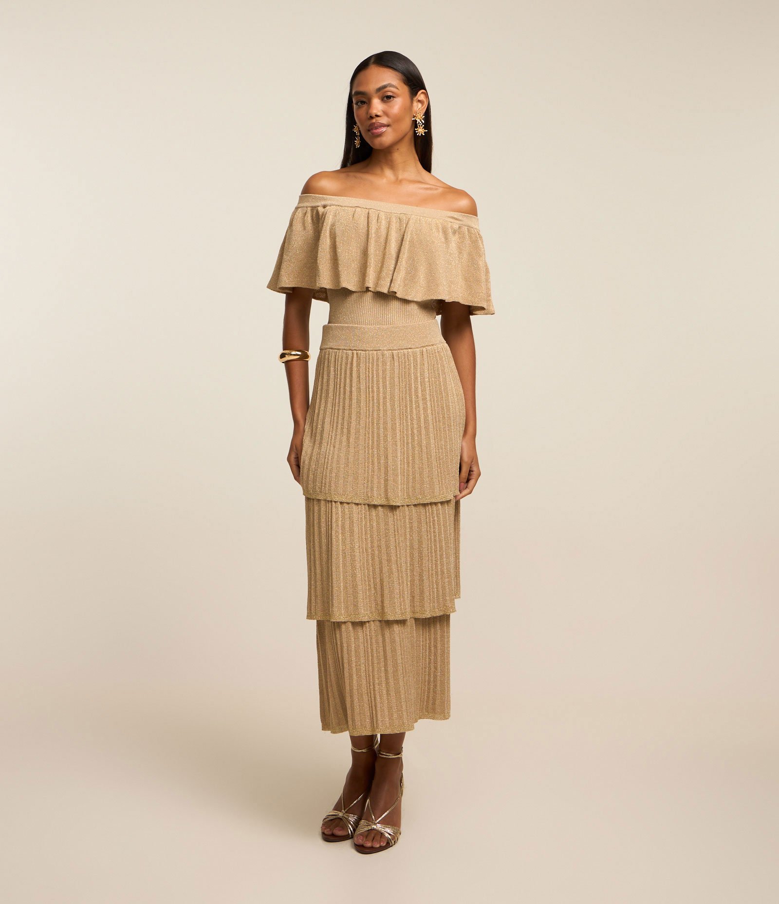 Blusa Tomara Que Caia em Viscose com Fio Metalizado Bege 3