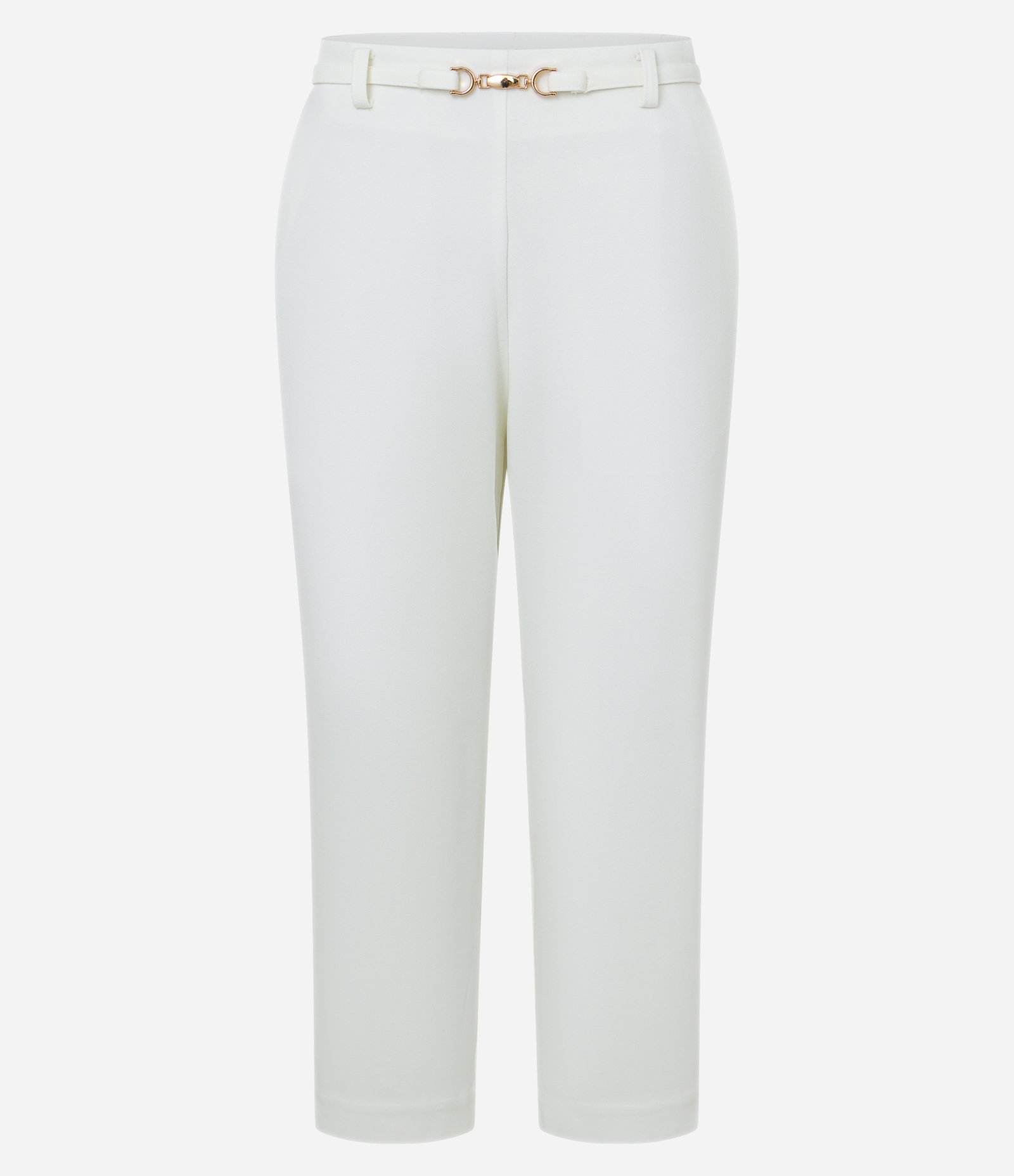 Calça Capri em Crepe com Cinto Fino de FIvela Defirenciada Off White 5