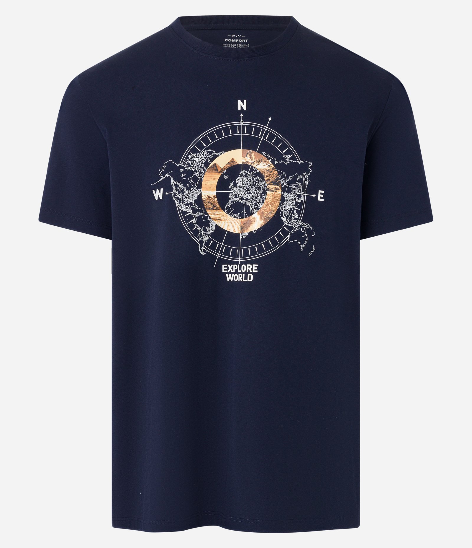 Camiseta Comfort em Algodão com Estampa Bússola Explore World Azul Universe 4