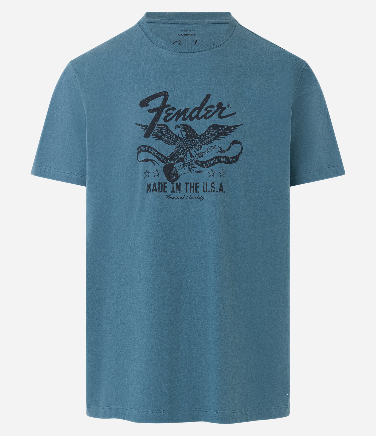 Camiseta em Algodão com Estampa Brasão Fender Azul 4