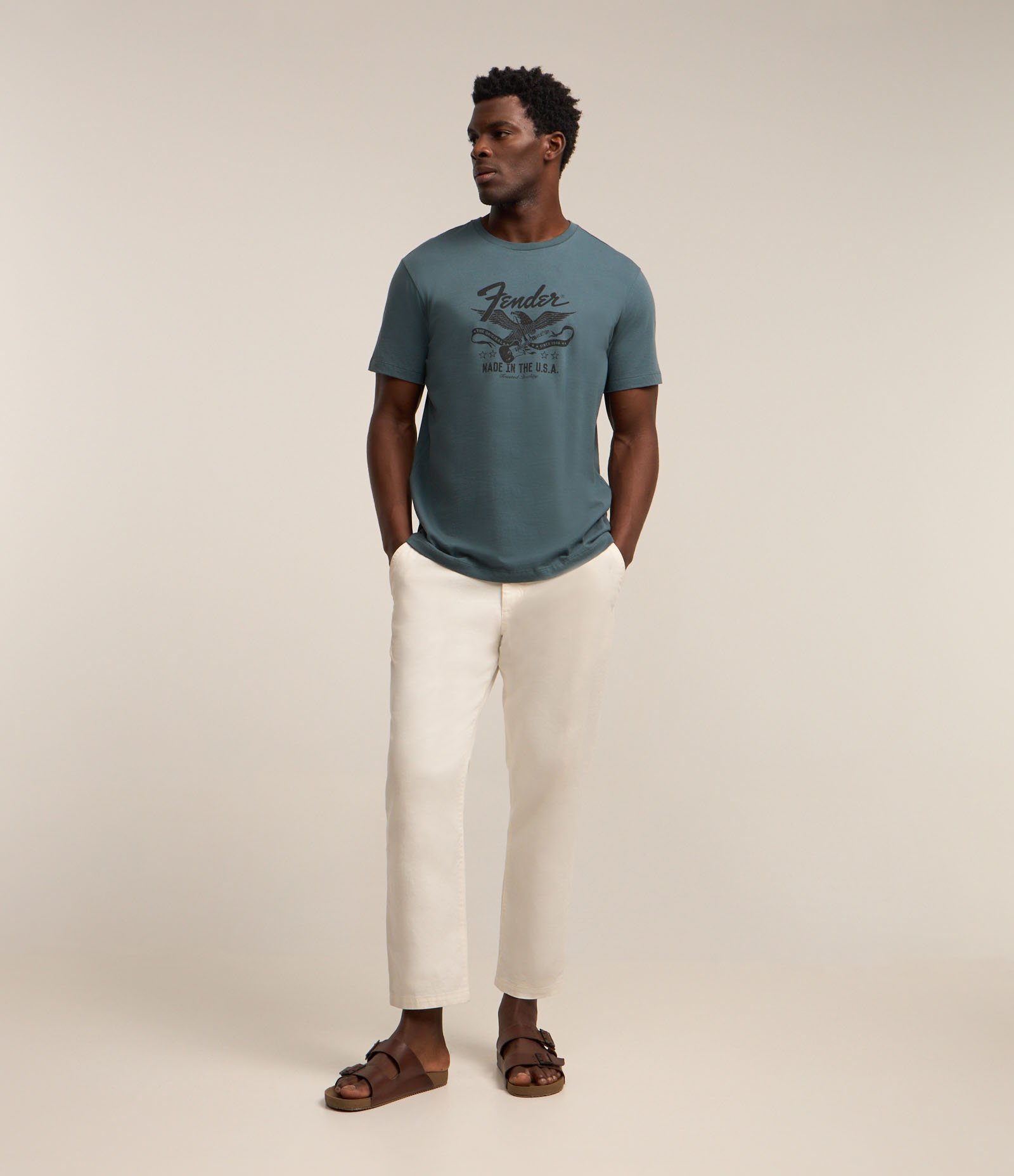 Camiseta em Algodão com Estampa Brasão Fender Azul 2