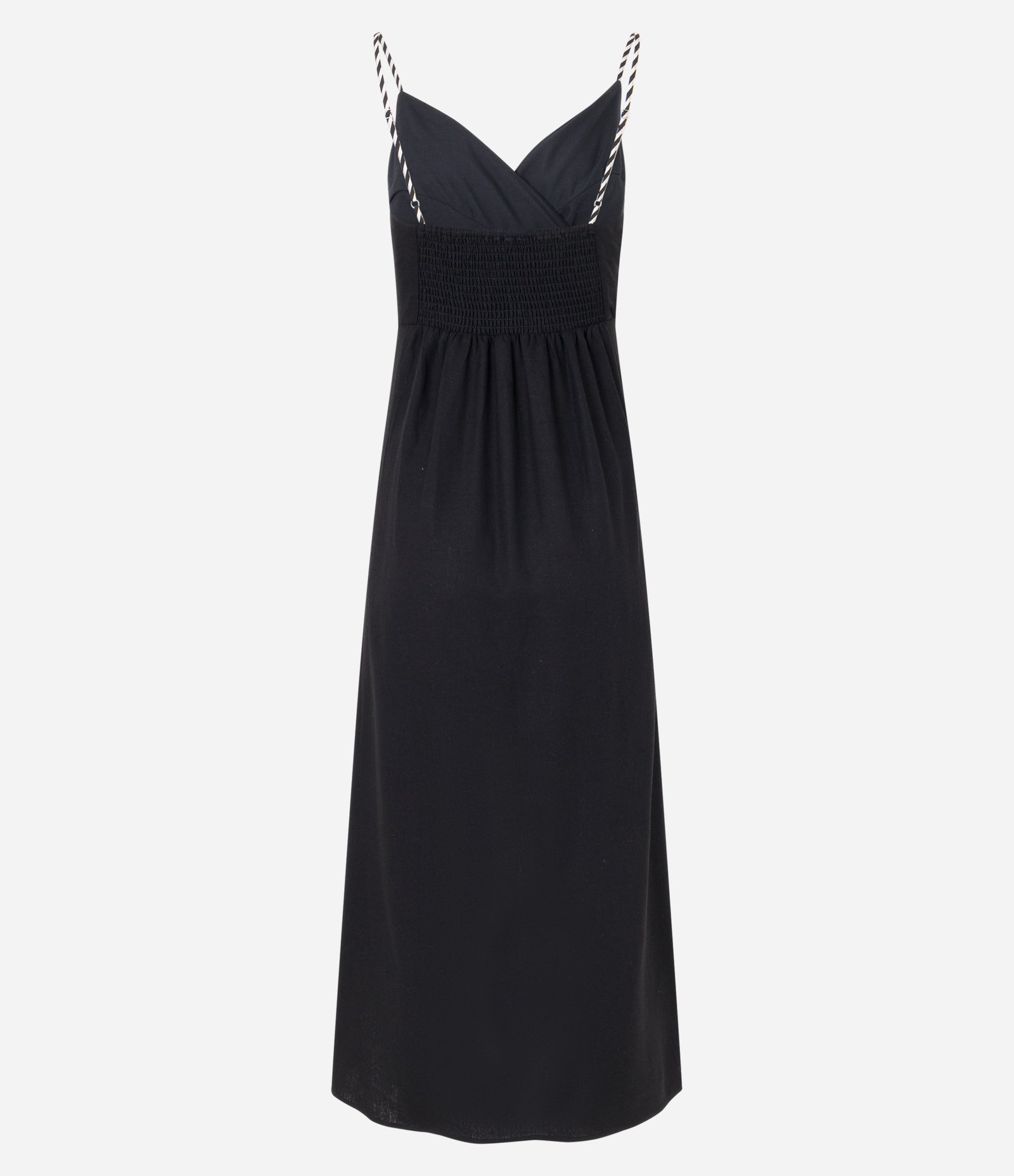Vestido New Midi em Viscose e Linho Transpassado com Amarração Lateral Preto 7
