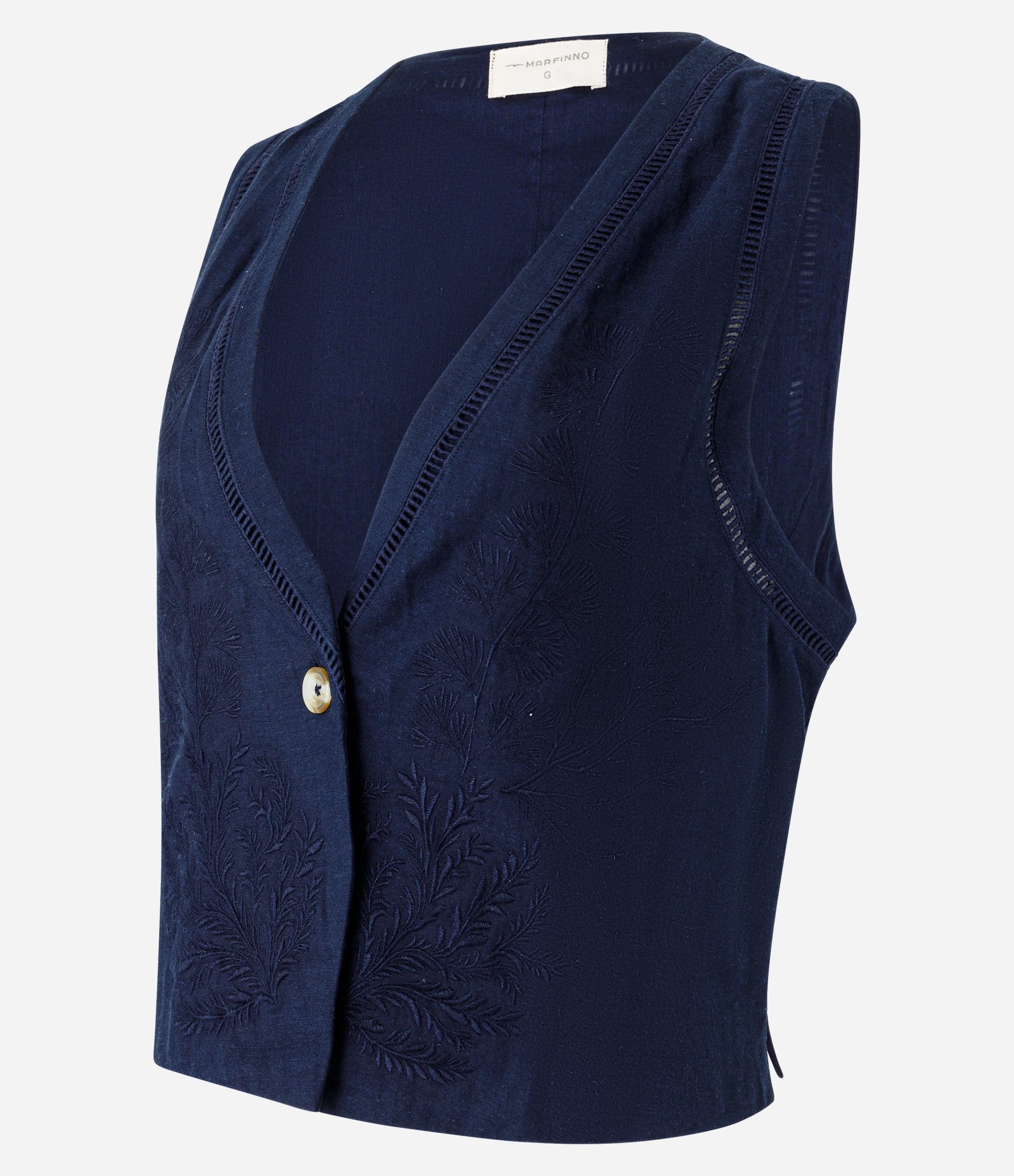 Colete em Alfaiataria com Bordado Floral Azul 7