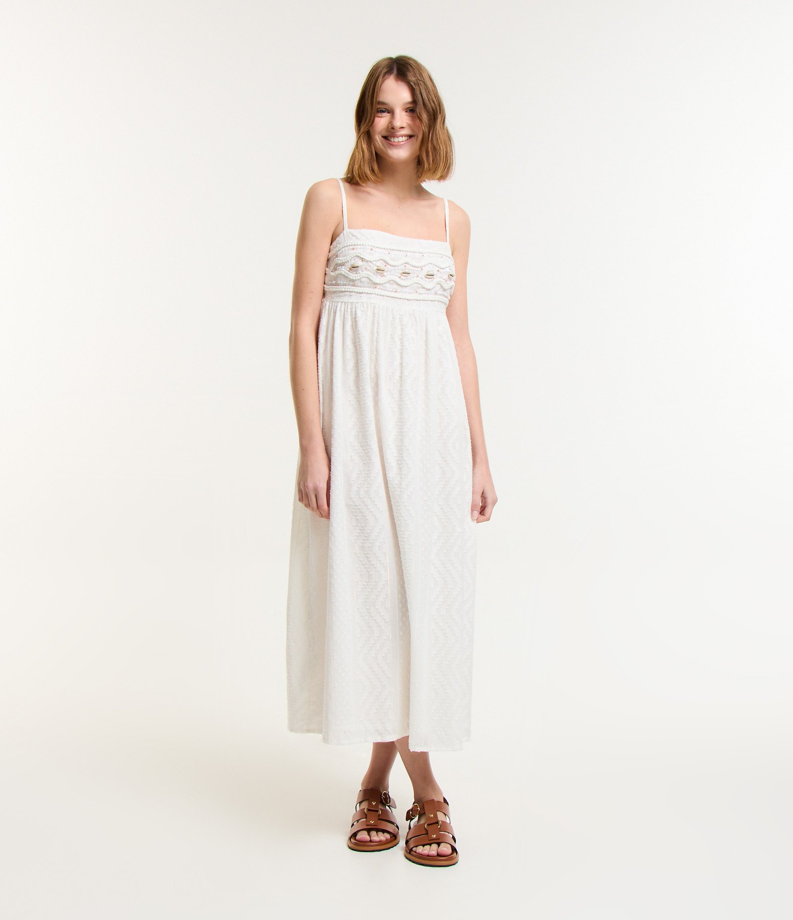 Vestido New Midi com Conchas Bordadas Branco 2