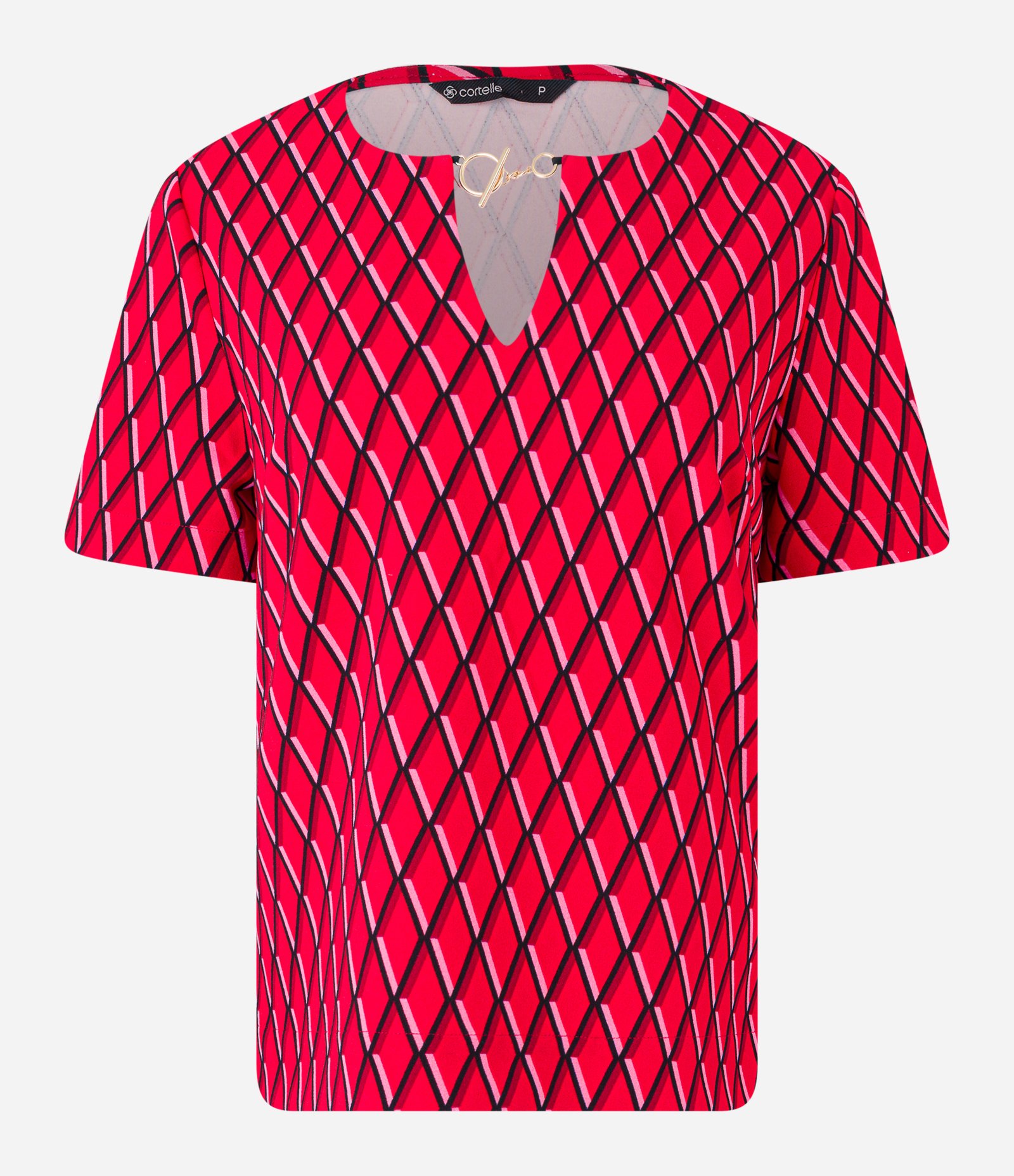 Blusa em Crepe com Detalhe na Gola e Estampa Geométrica Vermelho 5