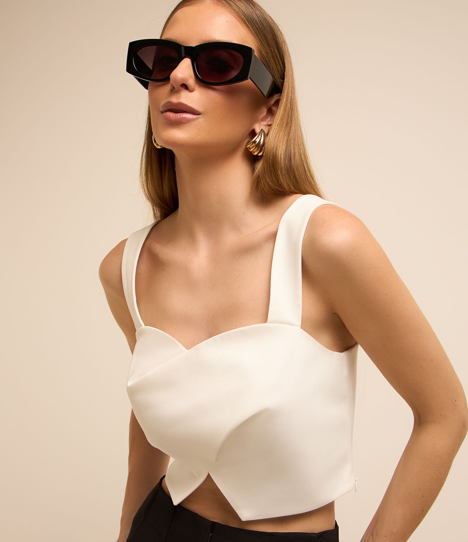 Top em Crepe com Decote Coração e Pregas Branco Neve 3