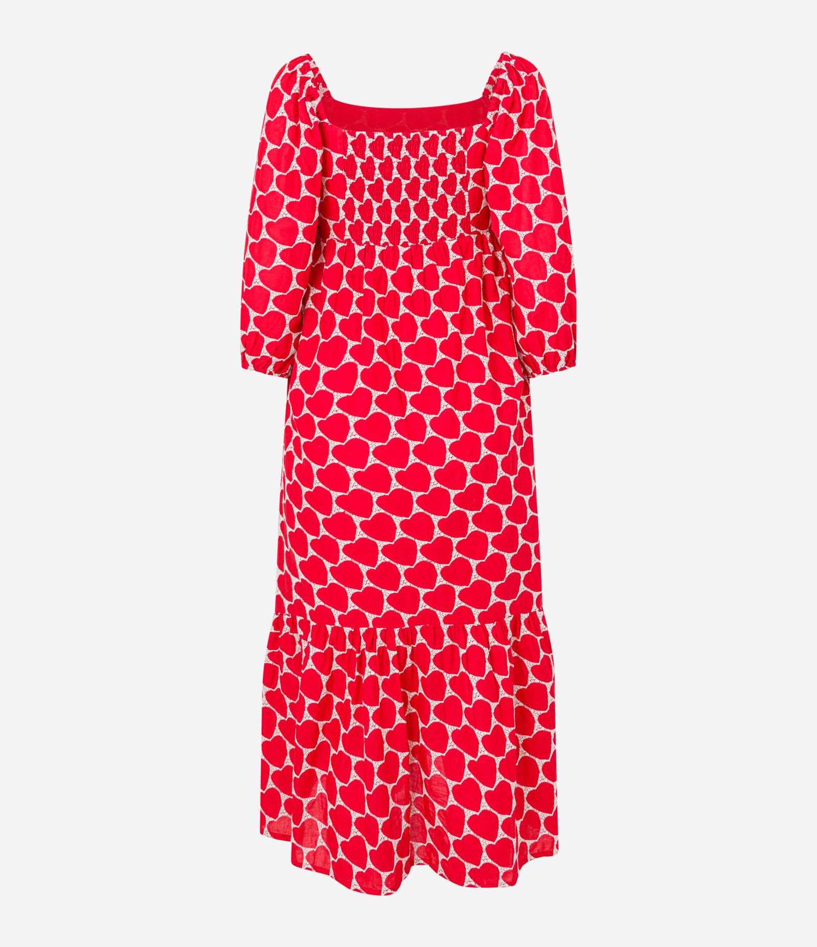 Vestido Midi Evasê em Laise com Bordado de Coração e Manga Bufante Vermelho 7