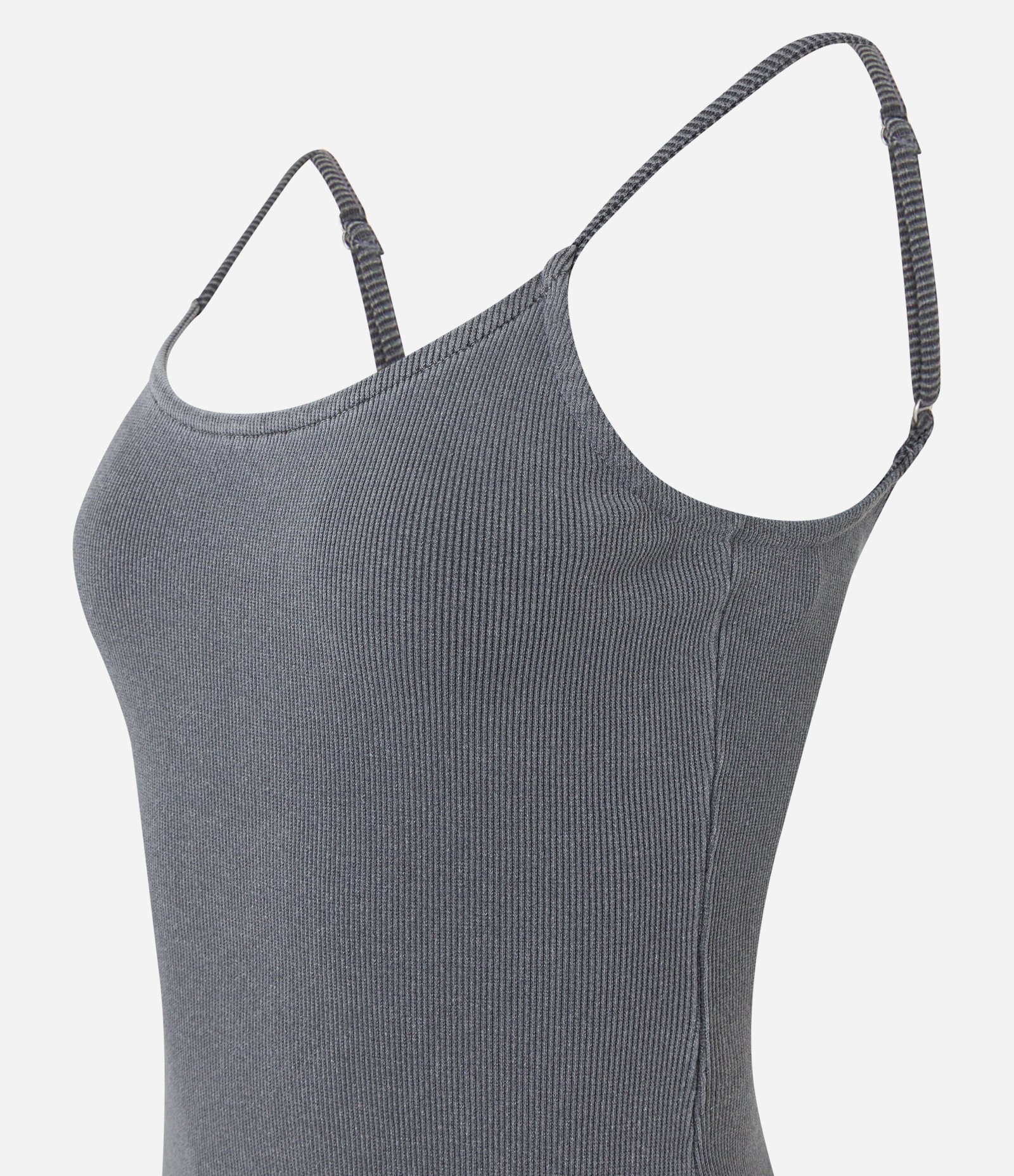 Vestido New Midi Estonado em Ribana com Alcinha e Fenda Cinza 7