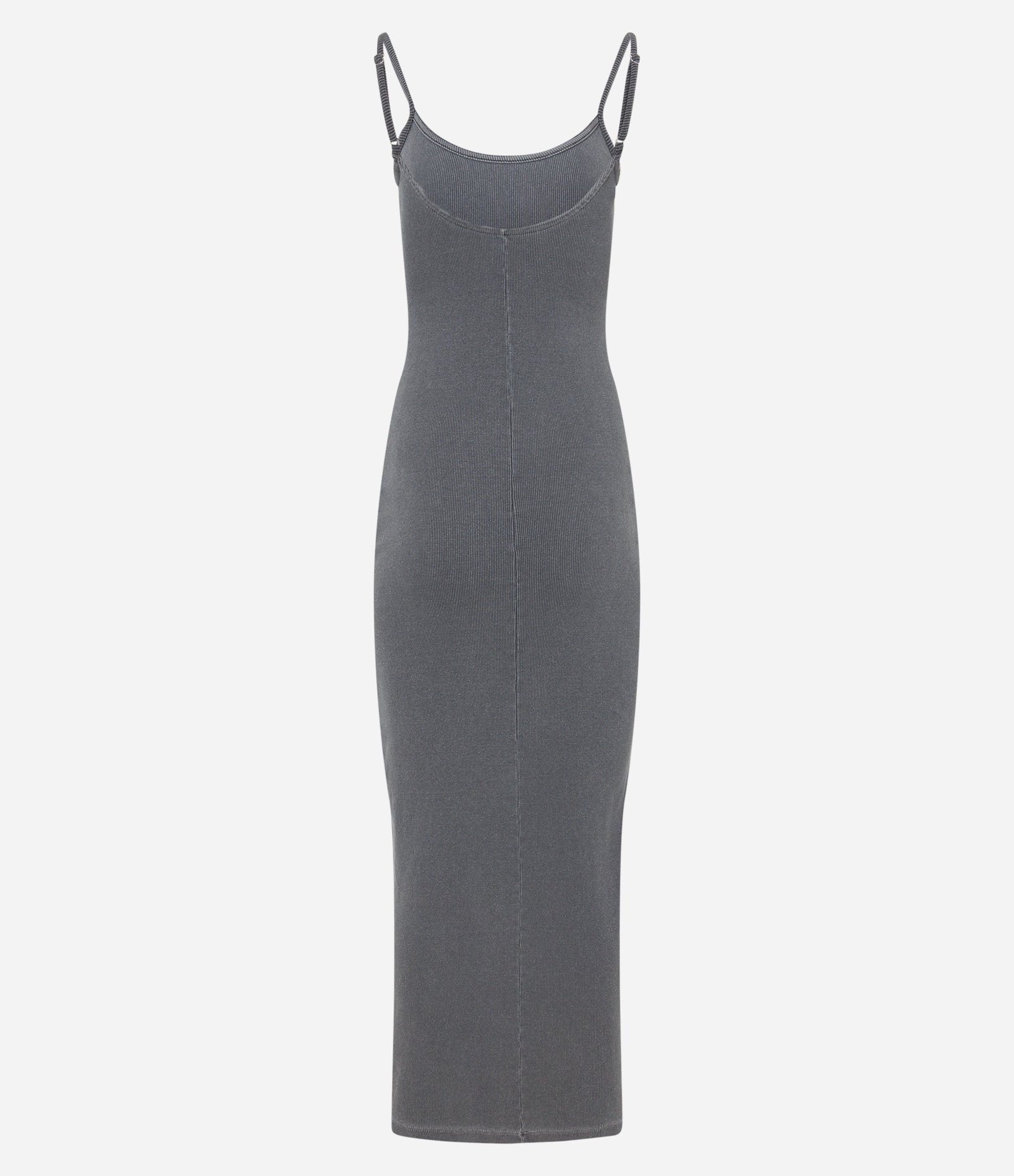 Vestido New Midi Estonado em Ribana com Alcinha e Fenda Cinza 8