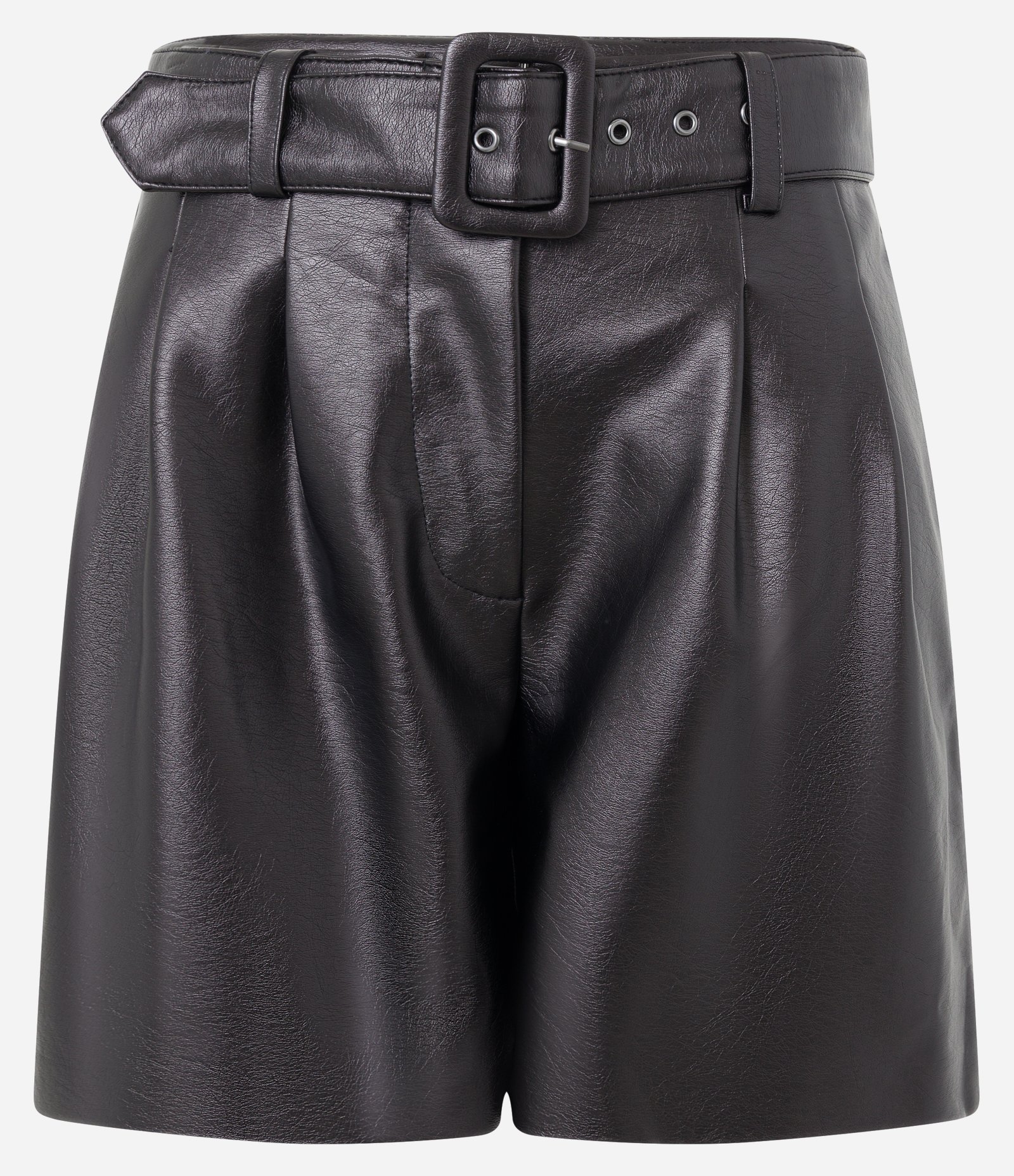 Short Curto em PU com Prega Frontal e Cinto com Fivela Forrada Preto 5