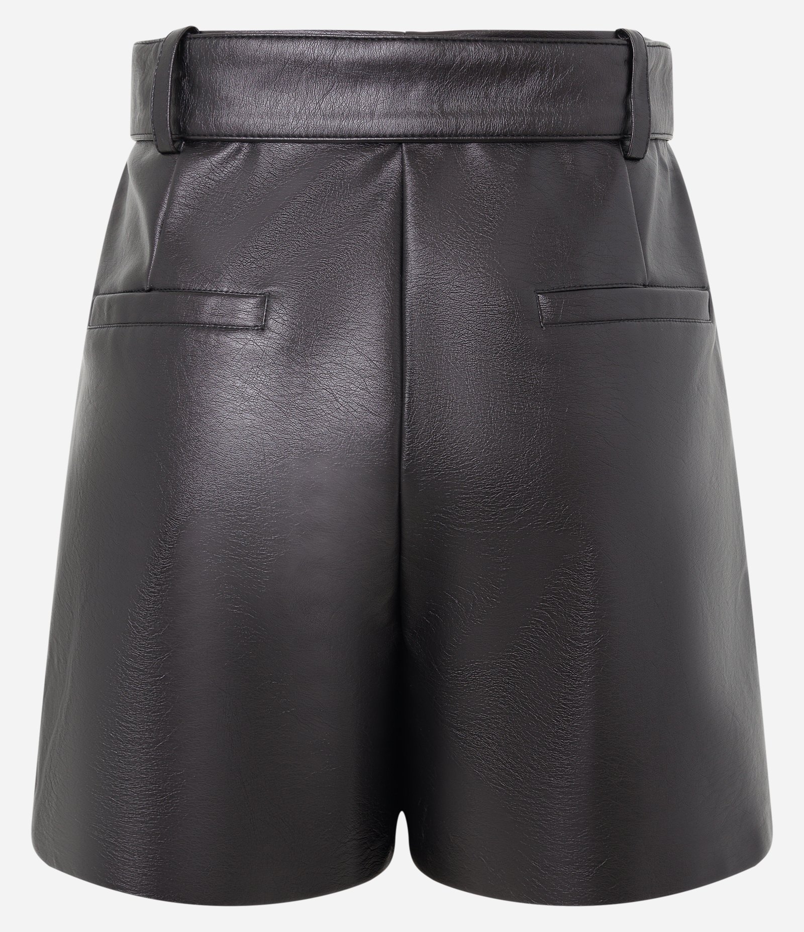 Short Curto em PU com Prega Frontal e Cinto com Fivela Forrada Preto 6