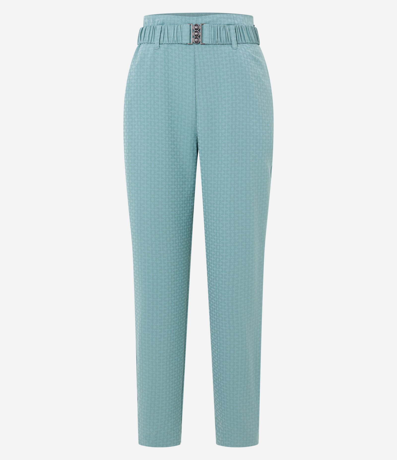 Calça Reta em Jacquard com Cinto Elástico Azul 5