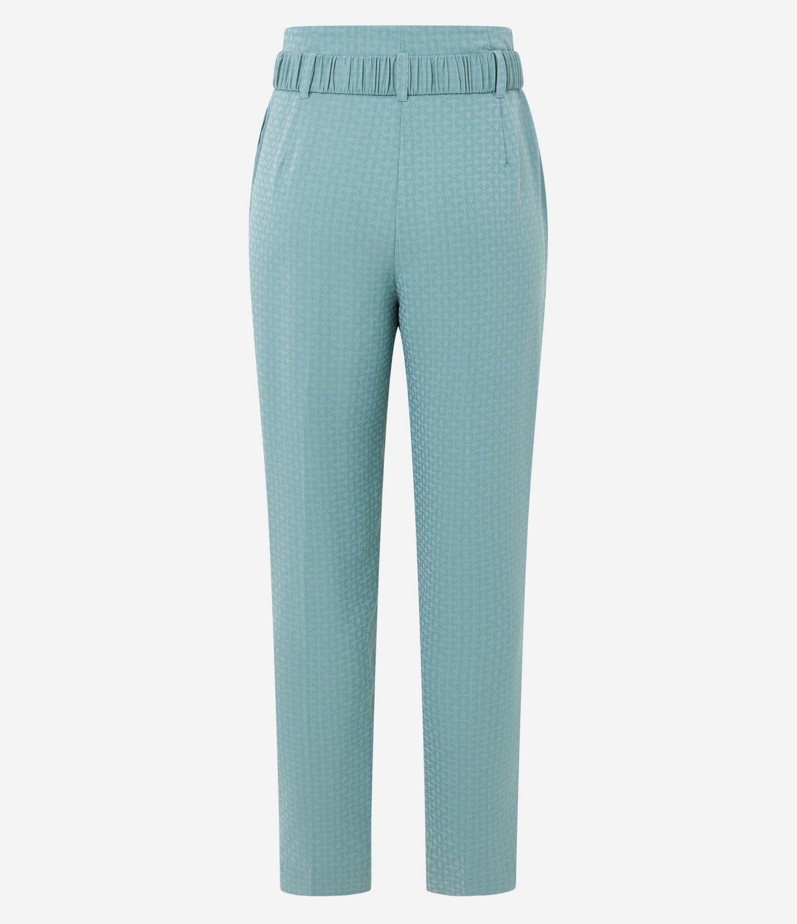 Calça Reta em Jacquard com Cinto Elástico Azul 7
