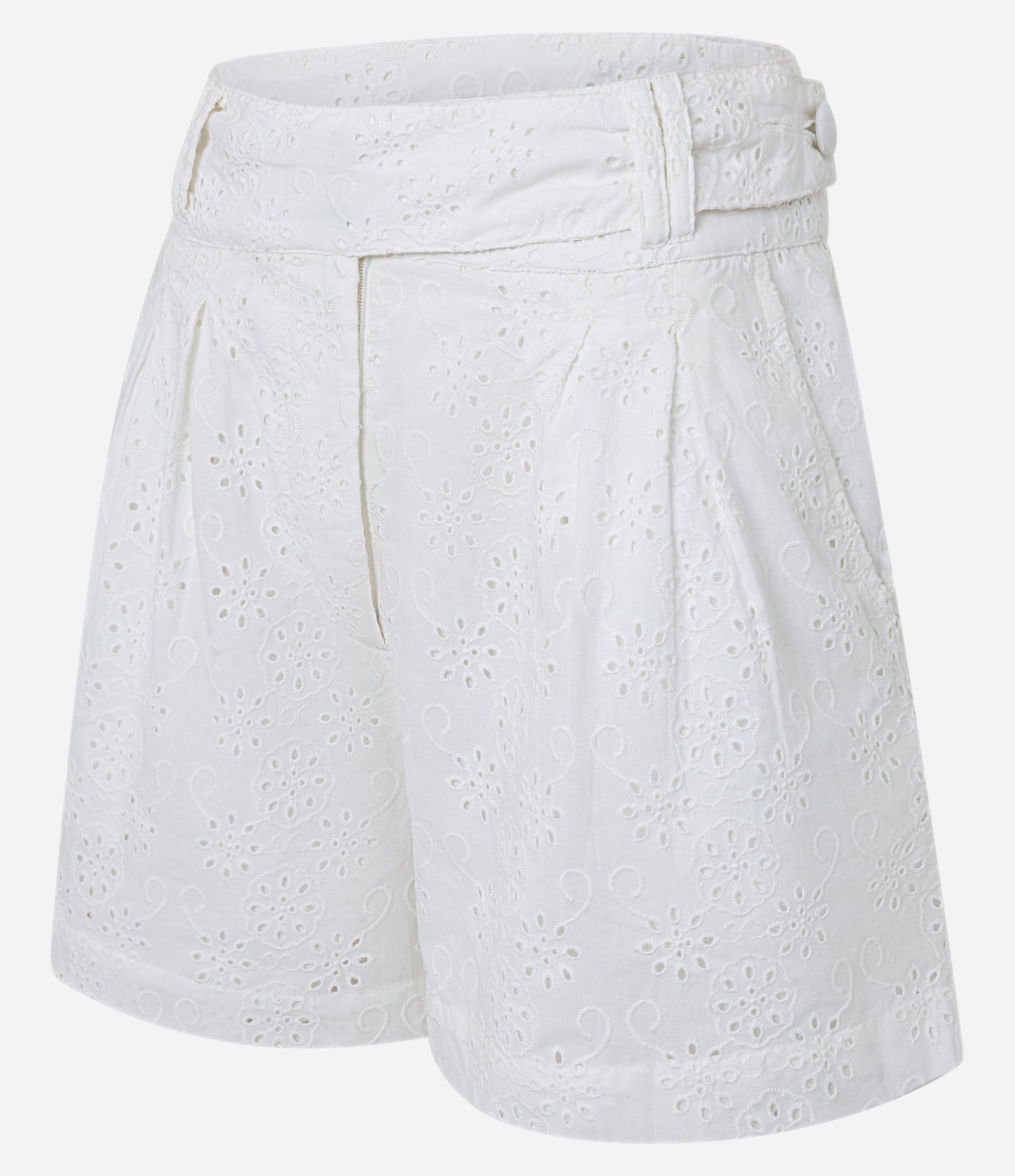 Short Curto Em Laise Textura Floral E Pregas Branco