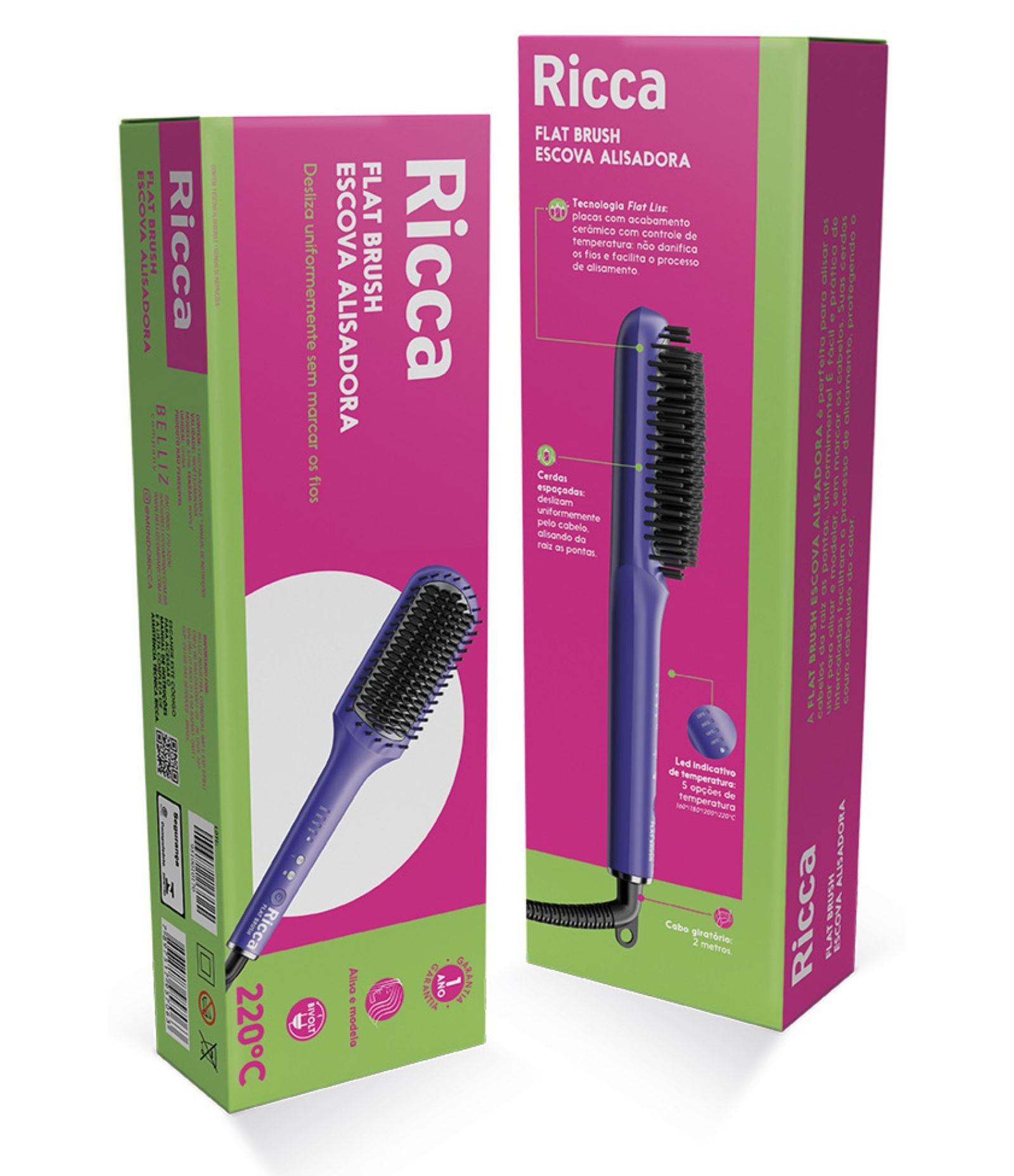 Escova Capilar Elétrica Alisadora Flat Brush Ricca U 2