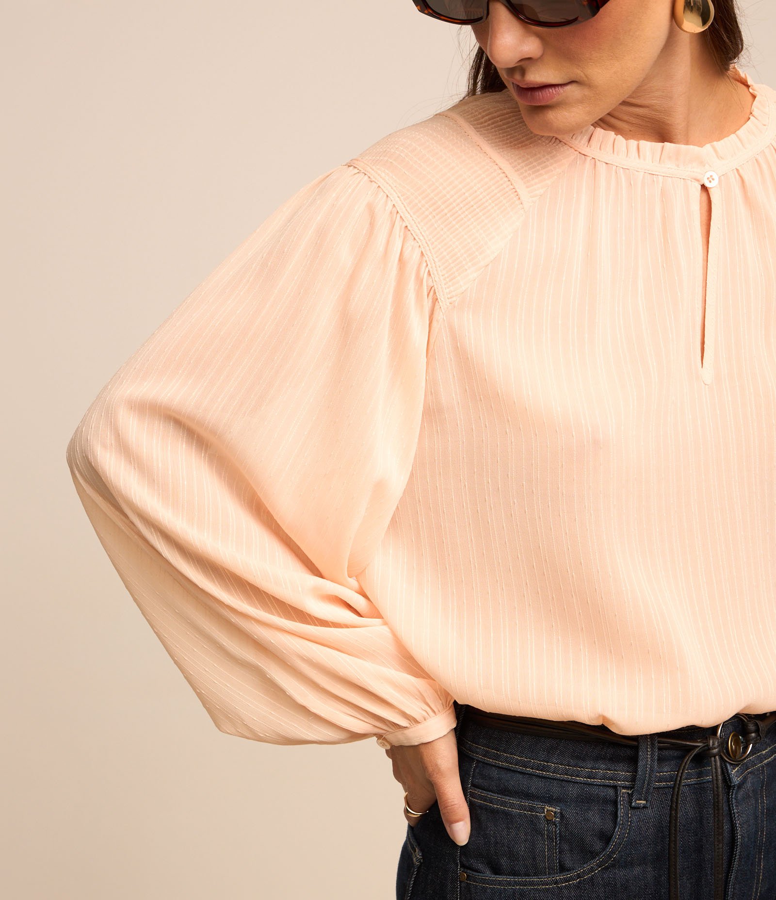 Blusa Texturizada em Chiffon com Detalhe nos Ombros Laranja 1