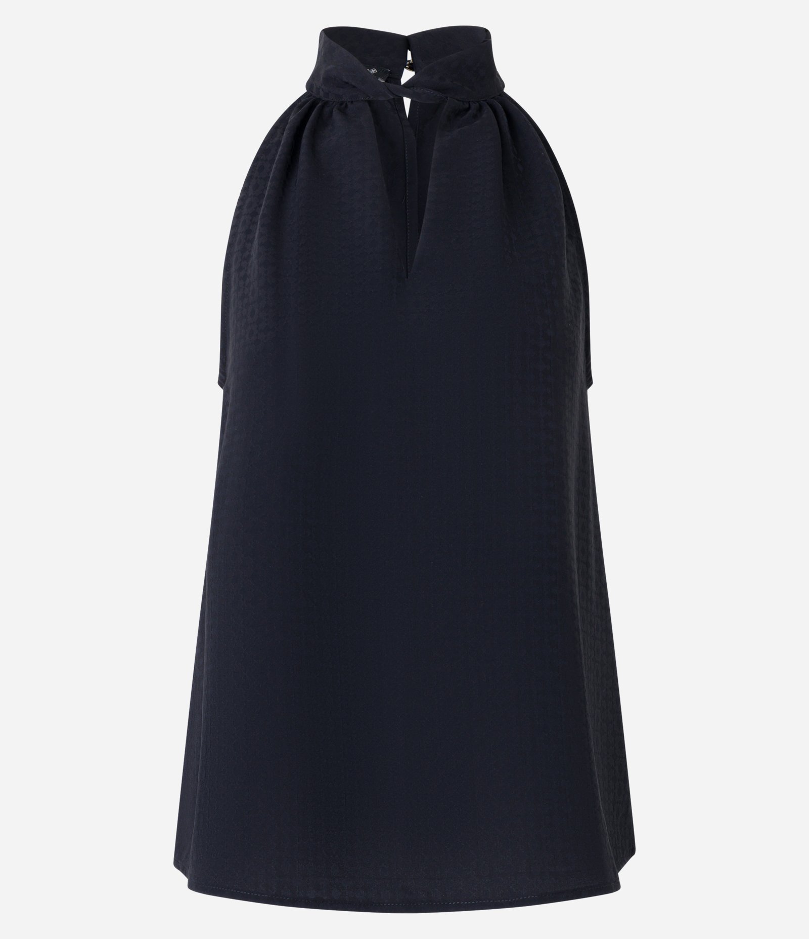 Blusa Sem Manga em Jacquard com Golinha Alta e Detalhe Vazado Preto 5