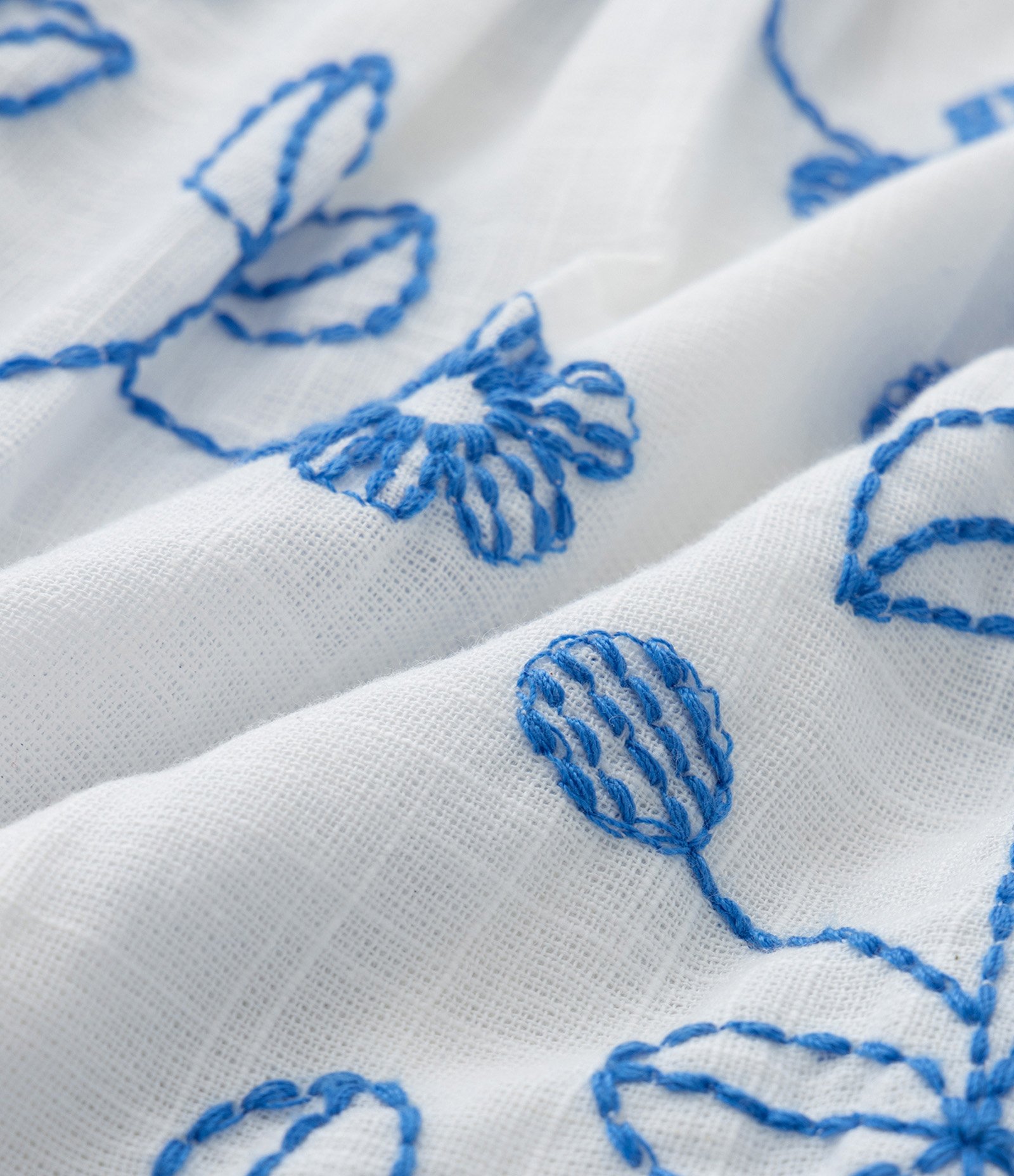 Vestido Infantil em Tricoline com Bordado Floral - Tam 1 a 5 Anos Branco/Azul 3