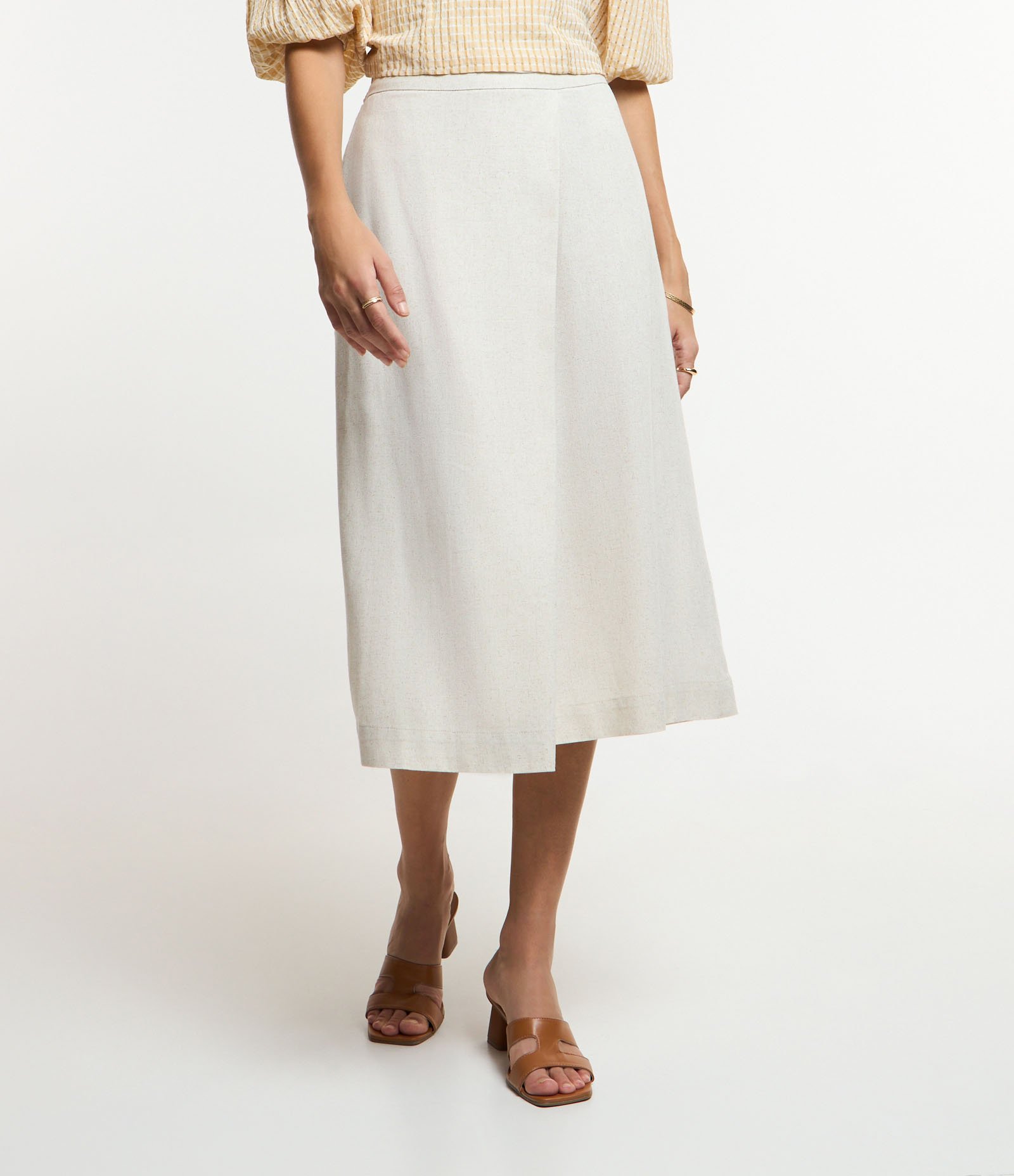 Saia em Viscolinho com Transpasse Frontal e Cós Elástico Off White 2