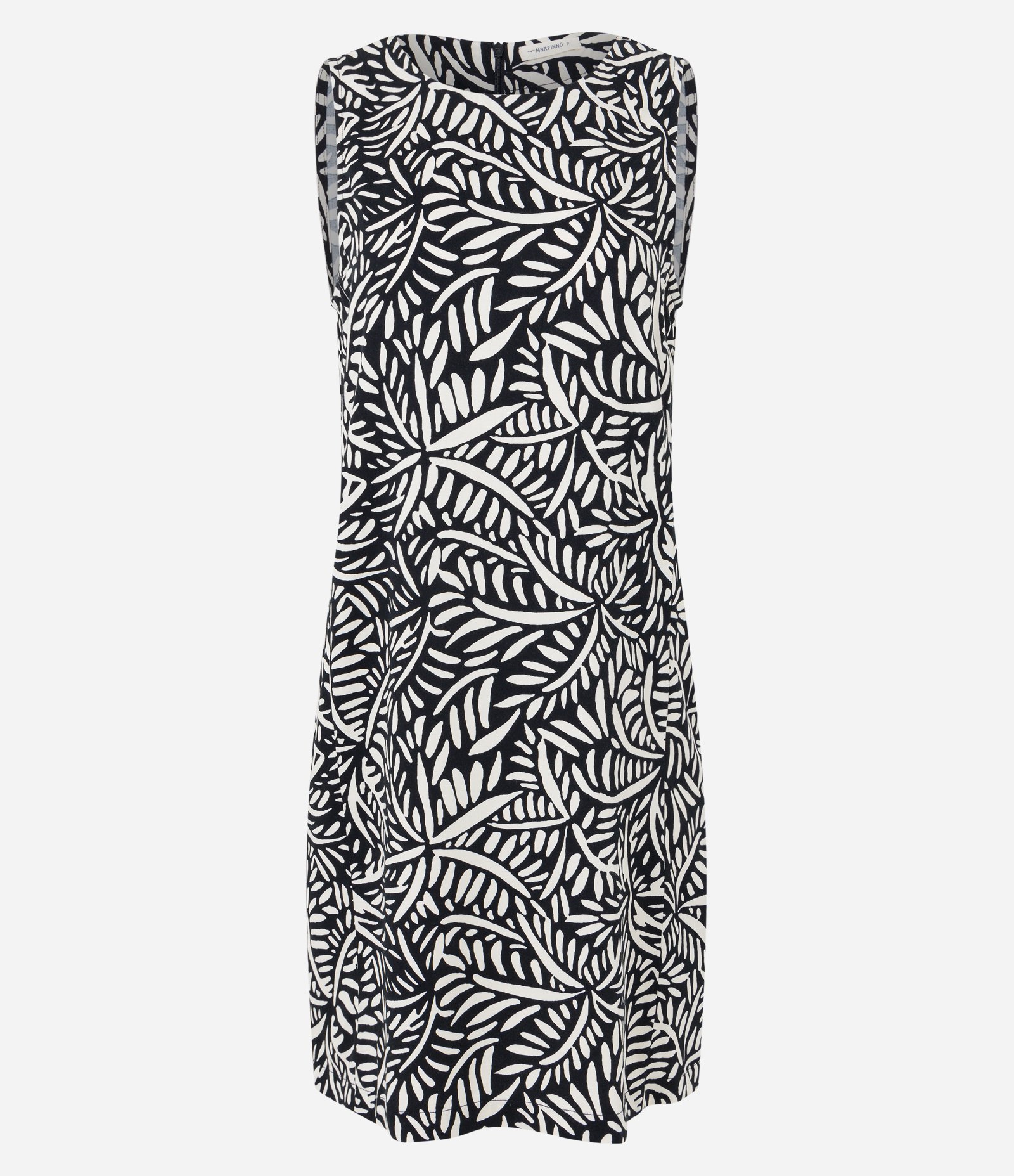 Vestido em Viscose com Fechamento em Zíper e Estampa Folhagem Preto/ Branco 5